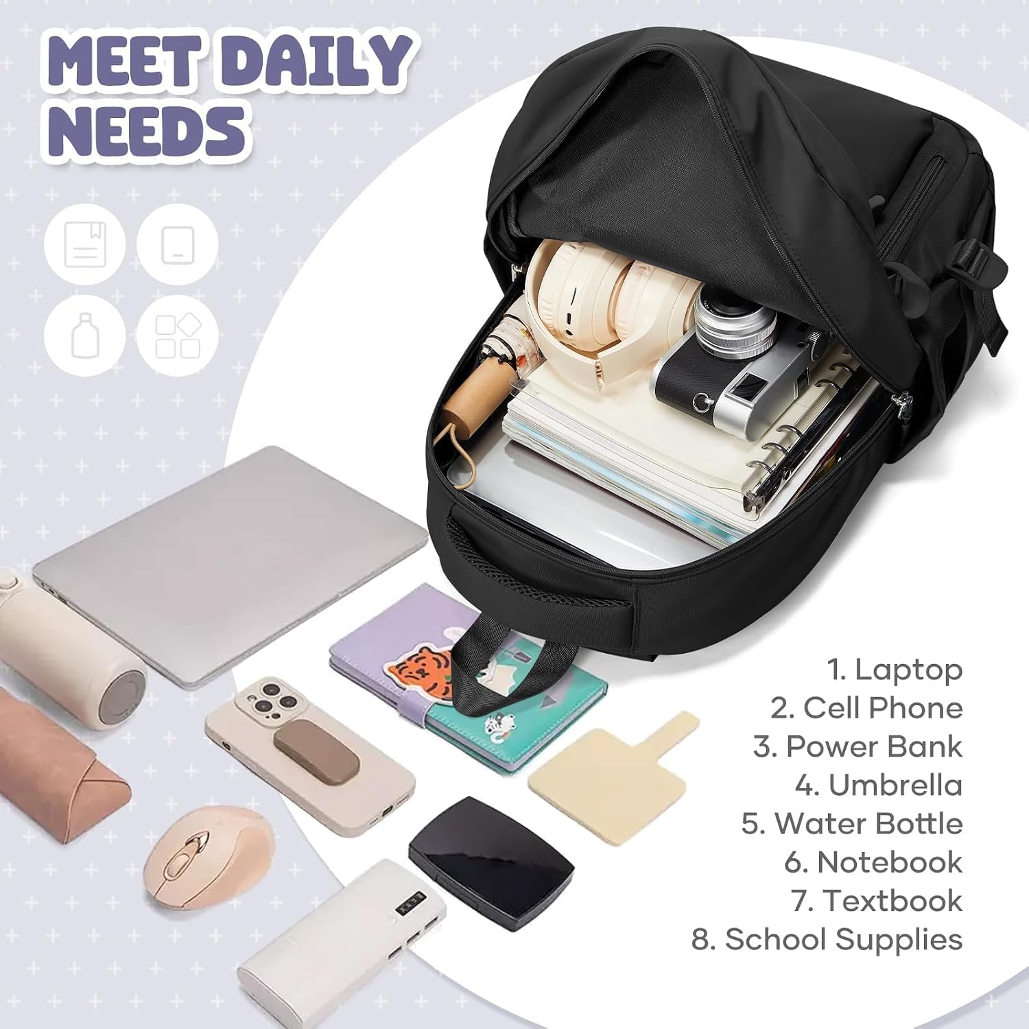 Detalle de HYC00 lightweight school backpack for teenage girls (waterproof, multi-pocket, 20L)