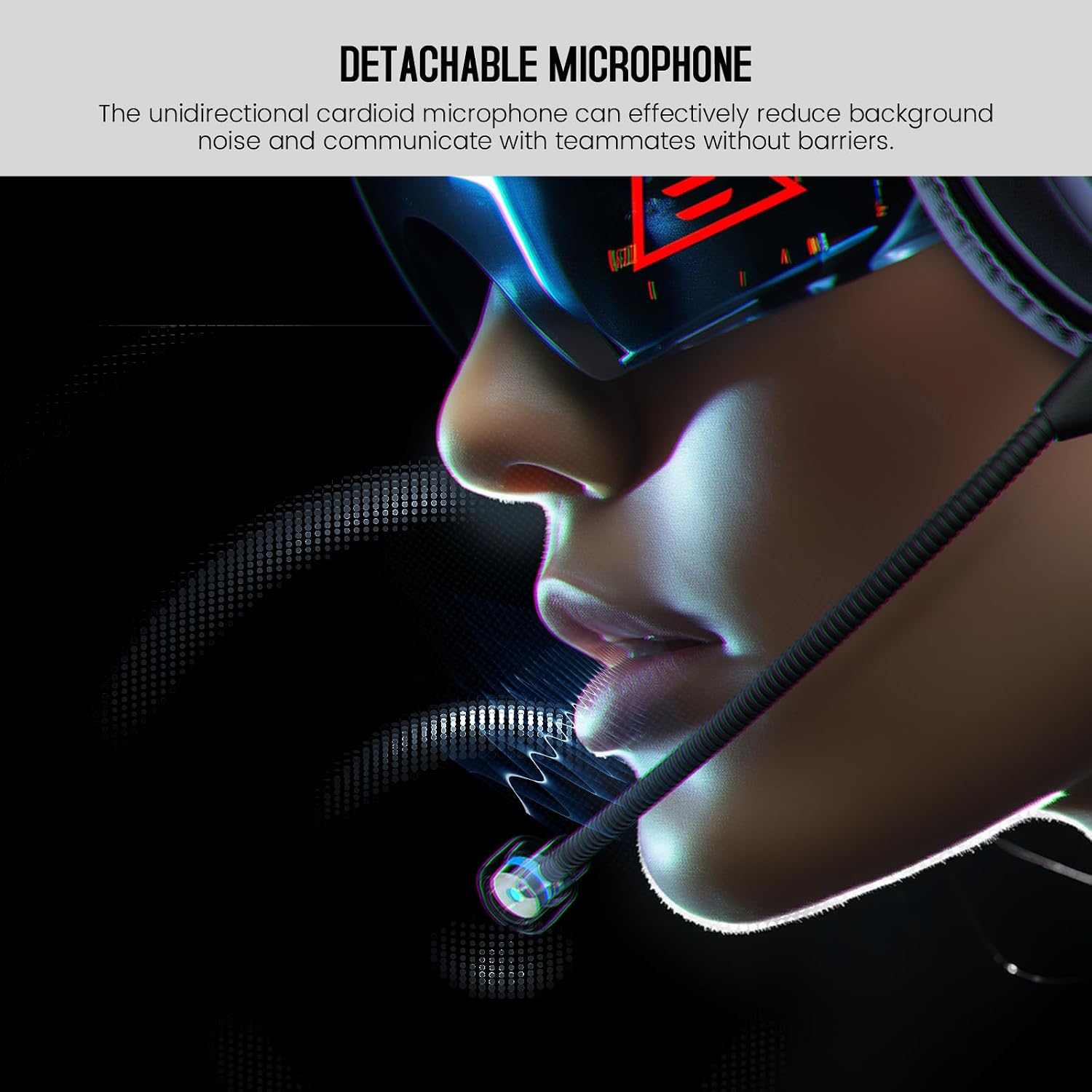Detalle de EKSA Gaming Headset E900 mit abnehmbaren Mikrofon & 3,5-mm-Kabel (PS5, Xbox, Switch, PC) – Schwarz