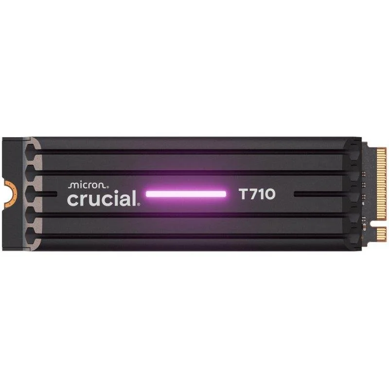 Detalle de Crucial T710 2TB: SSD M.2 NVMe PCIe 5.0 con disipador para alto rendimiento