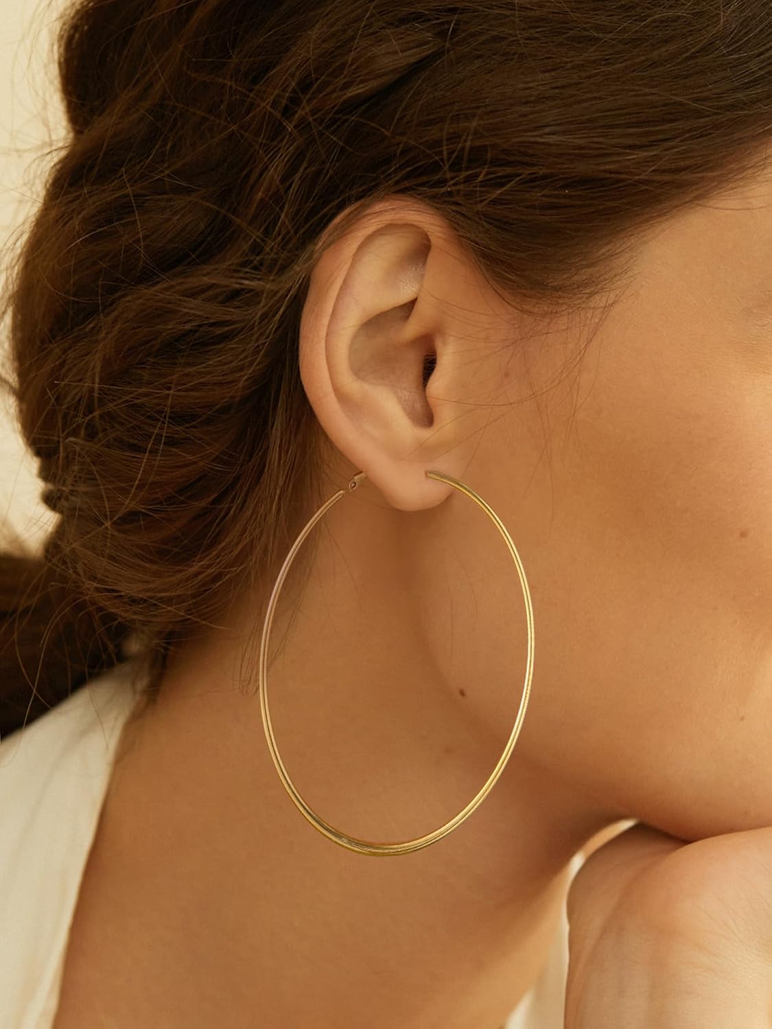 Thumbnail 3 de Prosteel orecchini a cerchio placcati oro 14K in acciaio 316L ipoallergenici da donna, stile vintage minimal