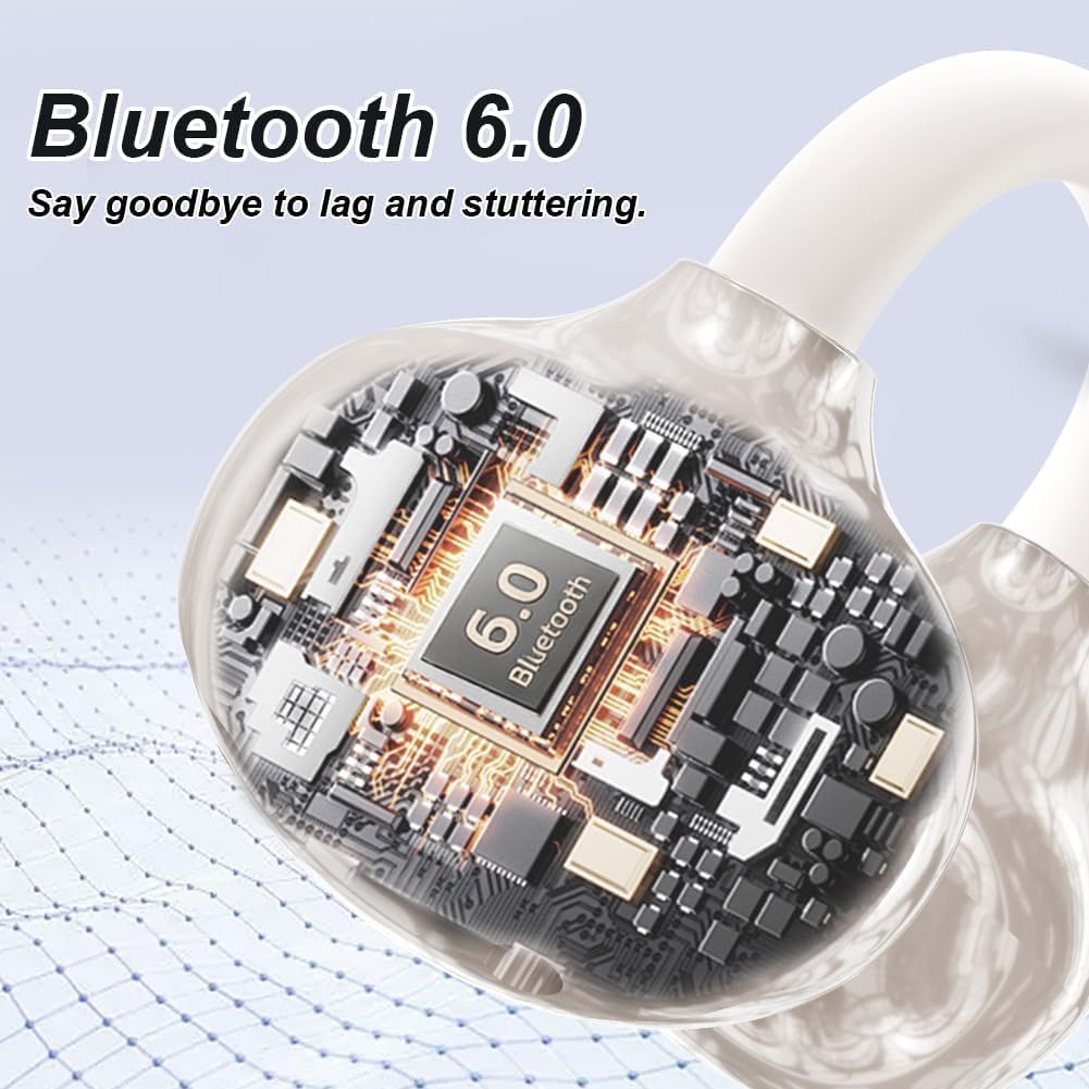 Thumbnail 4 de Caijin Clip-on Open-Ear Bluetooth-Kopfhörer (Wireless, Bluetooth 6.0) mit Clip-Design und bis zu 60 Stunden Akkulaufzeit – Wollweiß