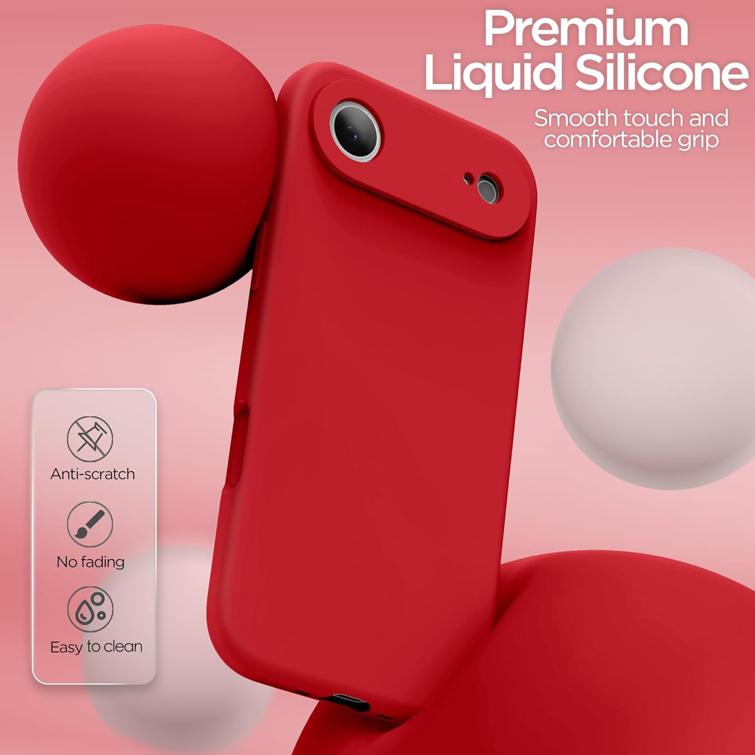 Thumbnail 3 de INGIDO Hülle für iPhone Air 6,5 Zoll – Flüssigsilikon, Kameraschutz, rotes Cover