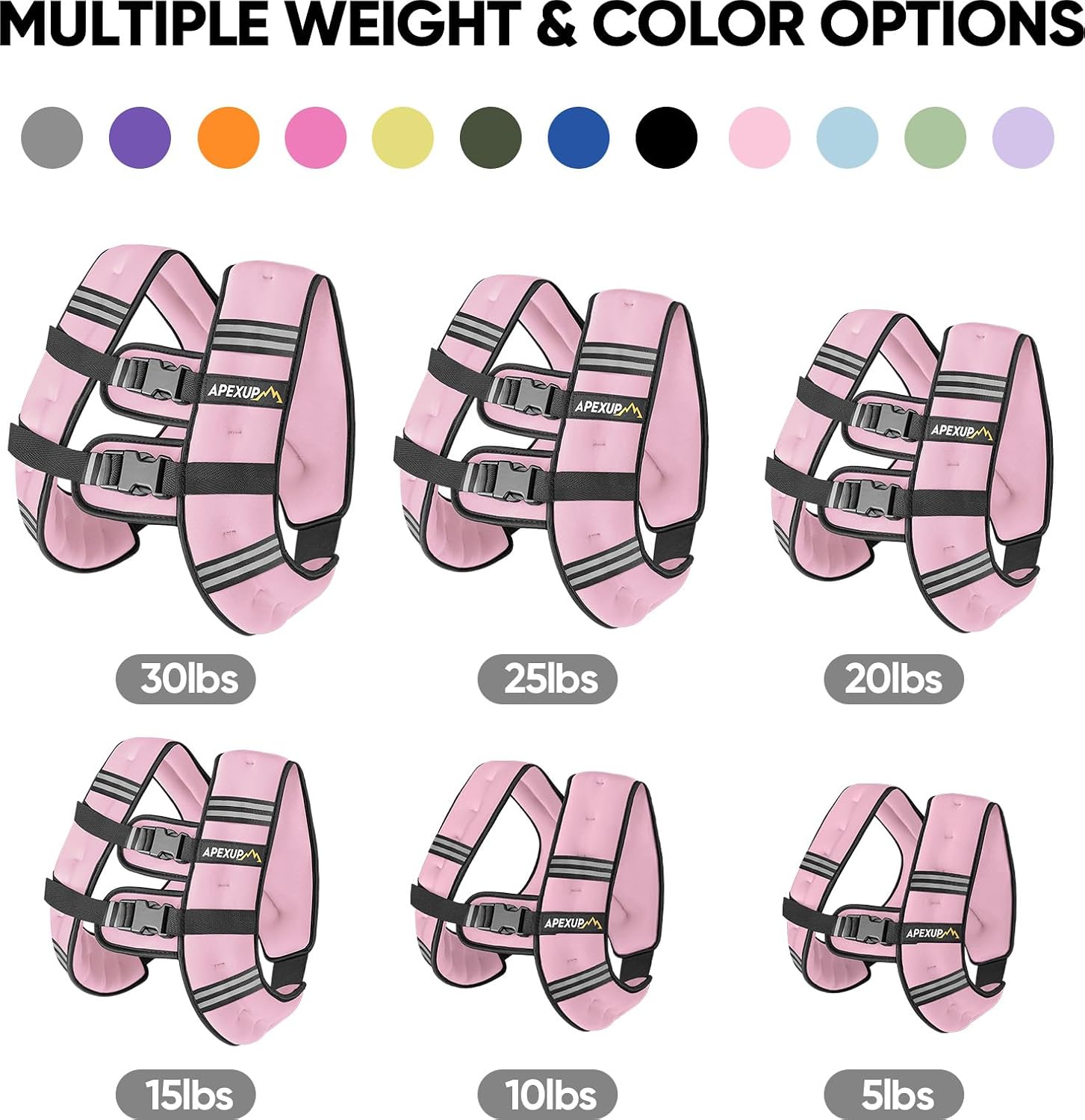 Detalle de APEXUP APEXUP-477 Weighted Vest, 20 lb, Pastel Pink with Reflective Stripes