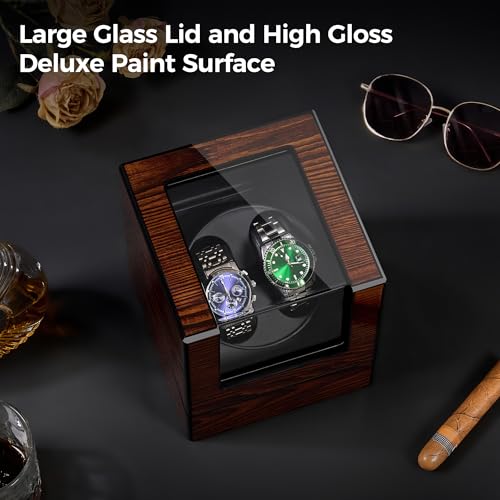 Detalle de BEWISHOME ESYQ02Y caja automática doble para relojes, 4 modos y LED