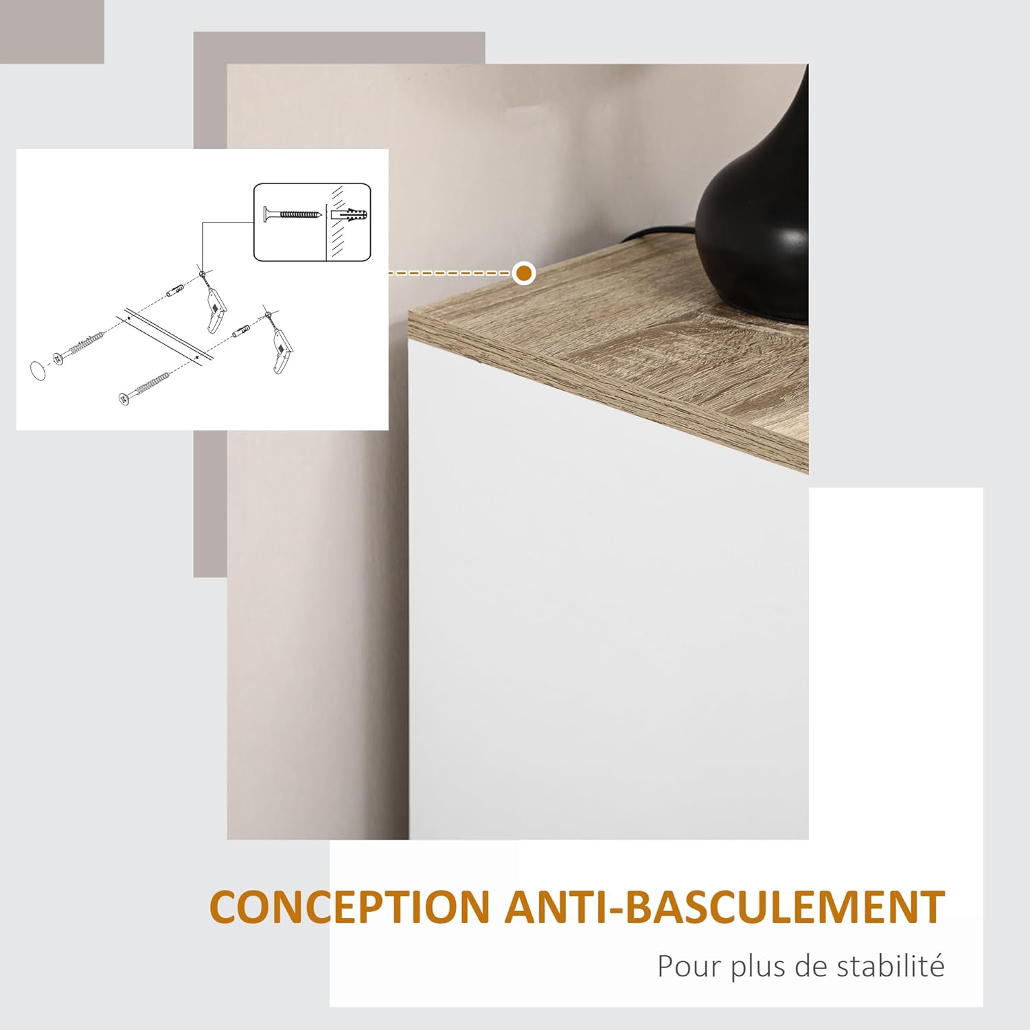 Thumbnail 5 de HOMCOM buffet blanc avec placard double porte et étagères réglables (60 x 30 x 90 cm)