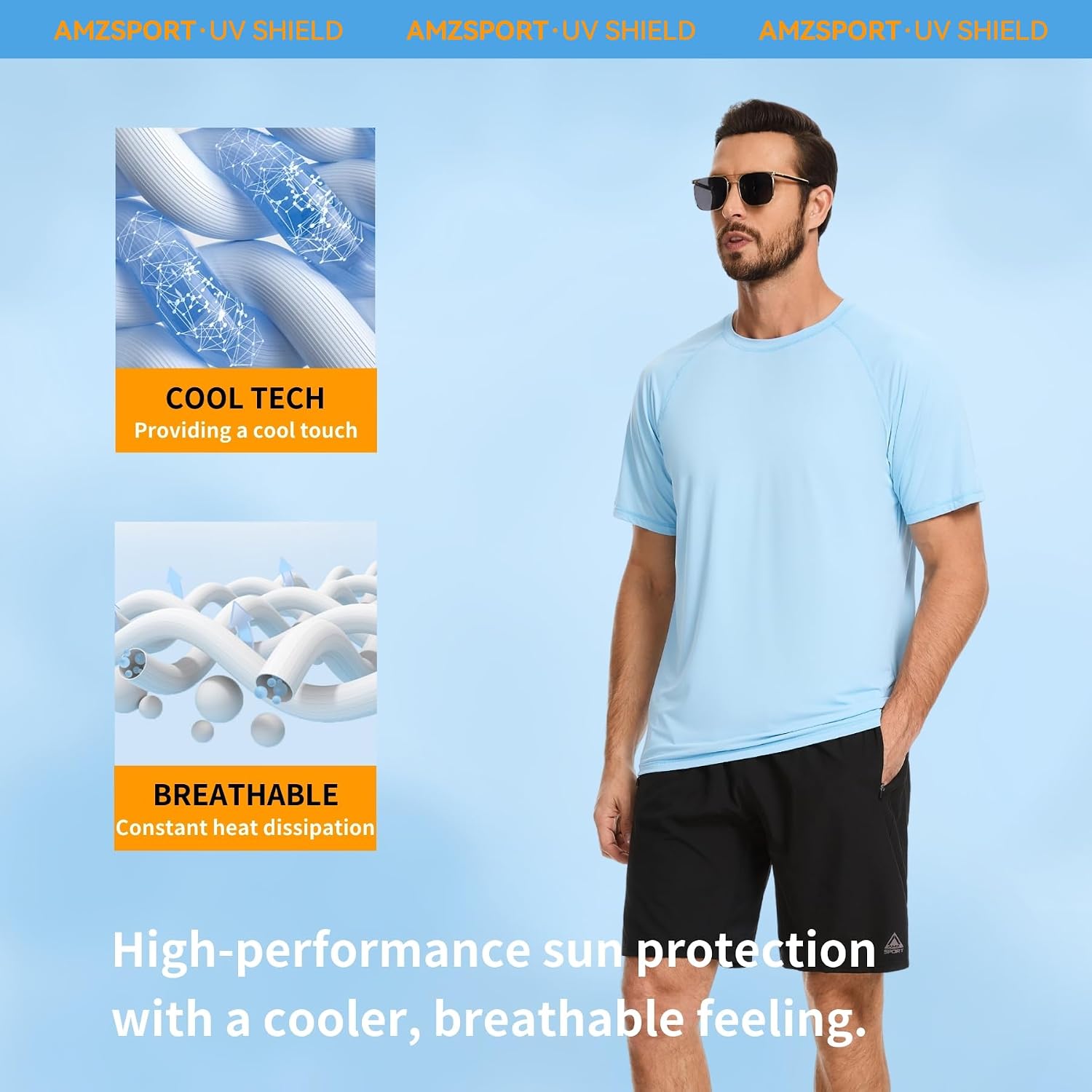 Detalle 2 de AMZSPORT Maglietta UV Uomo Rashguard UPF 50: protezione solare, leggerezza e comfort per outdoor