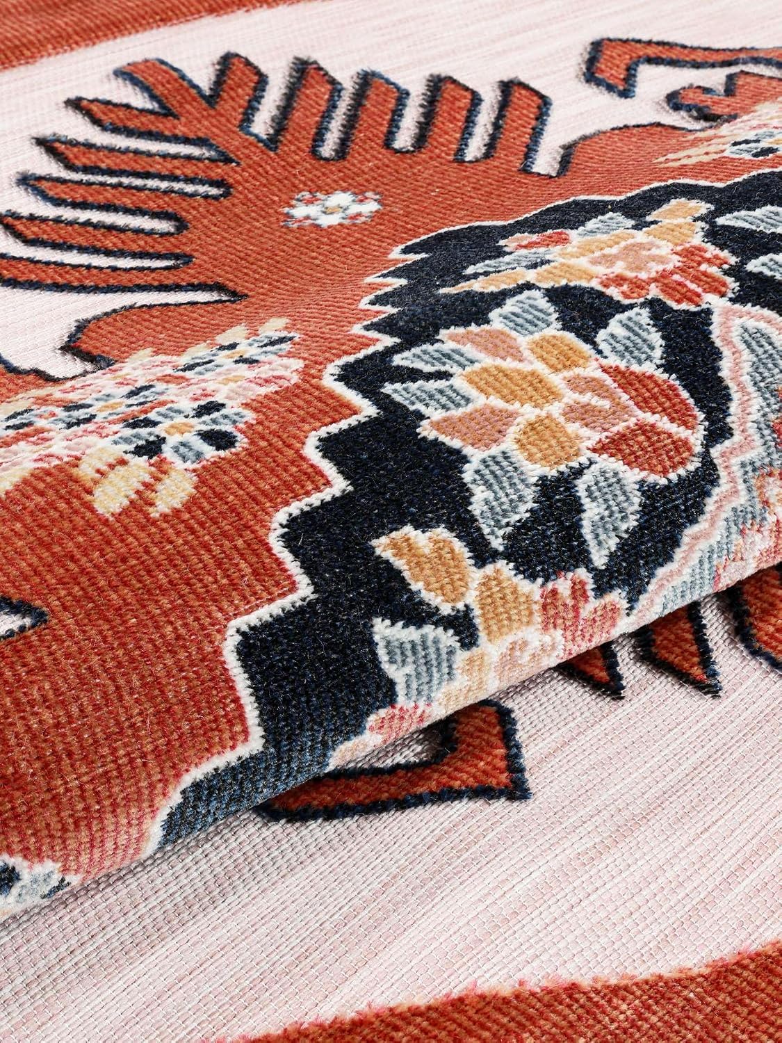 Detalle de RugVista Fari Kilim Round Indoor & Outdoor Rug, Ø 150 cm, Pink