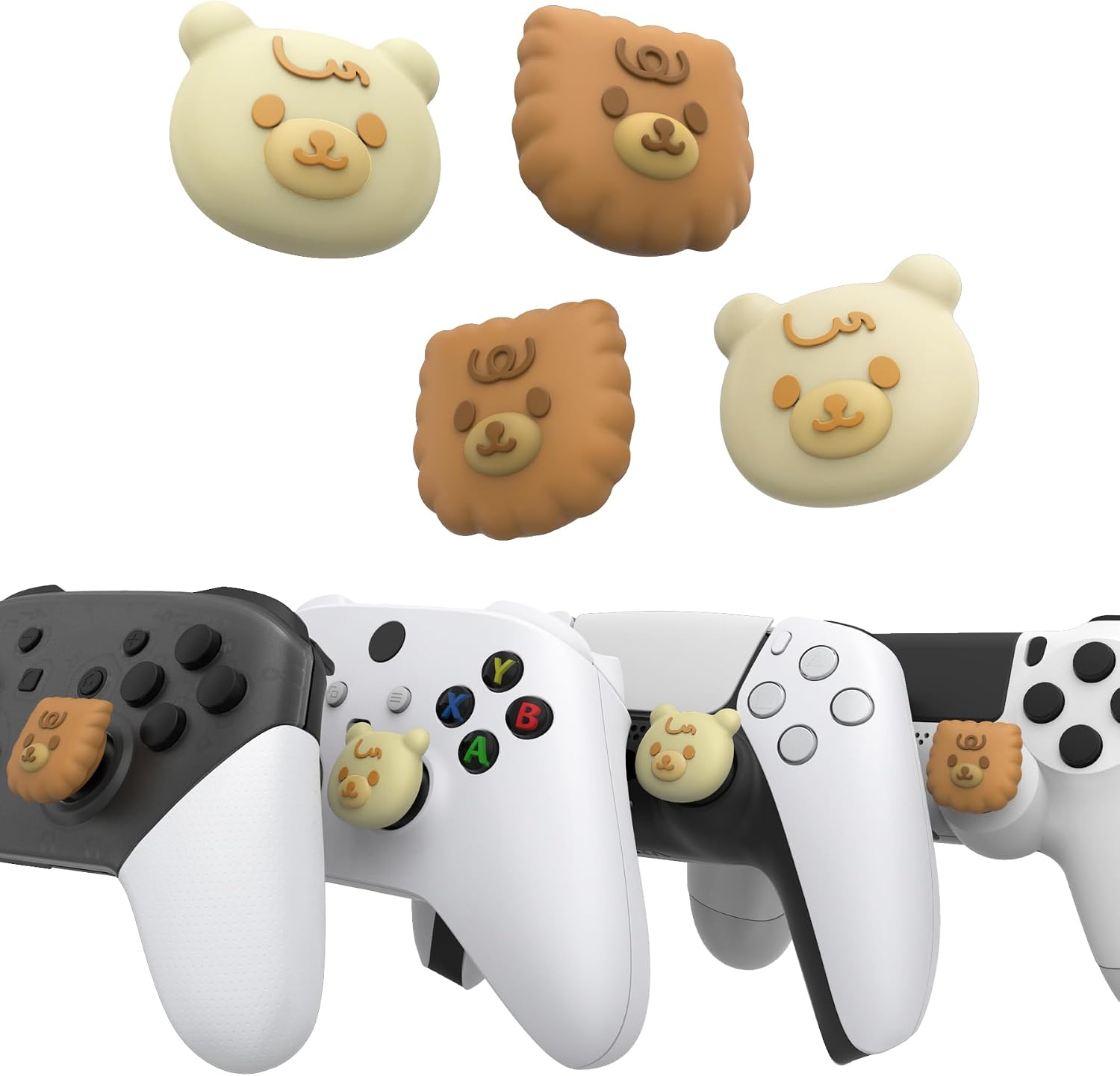 Detalle de PlayVital Cute Thumb Grip Caps for PS5/4, Xbox Series X/S, Switch Pro Controller – Cute Bear