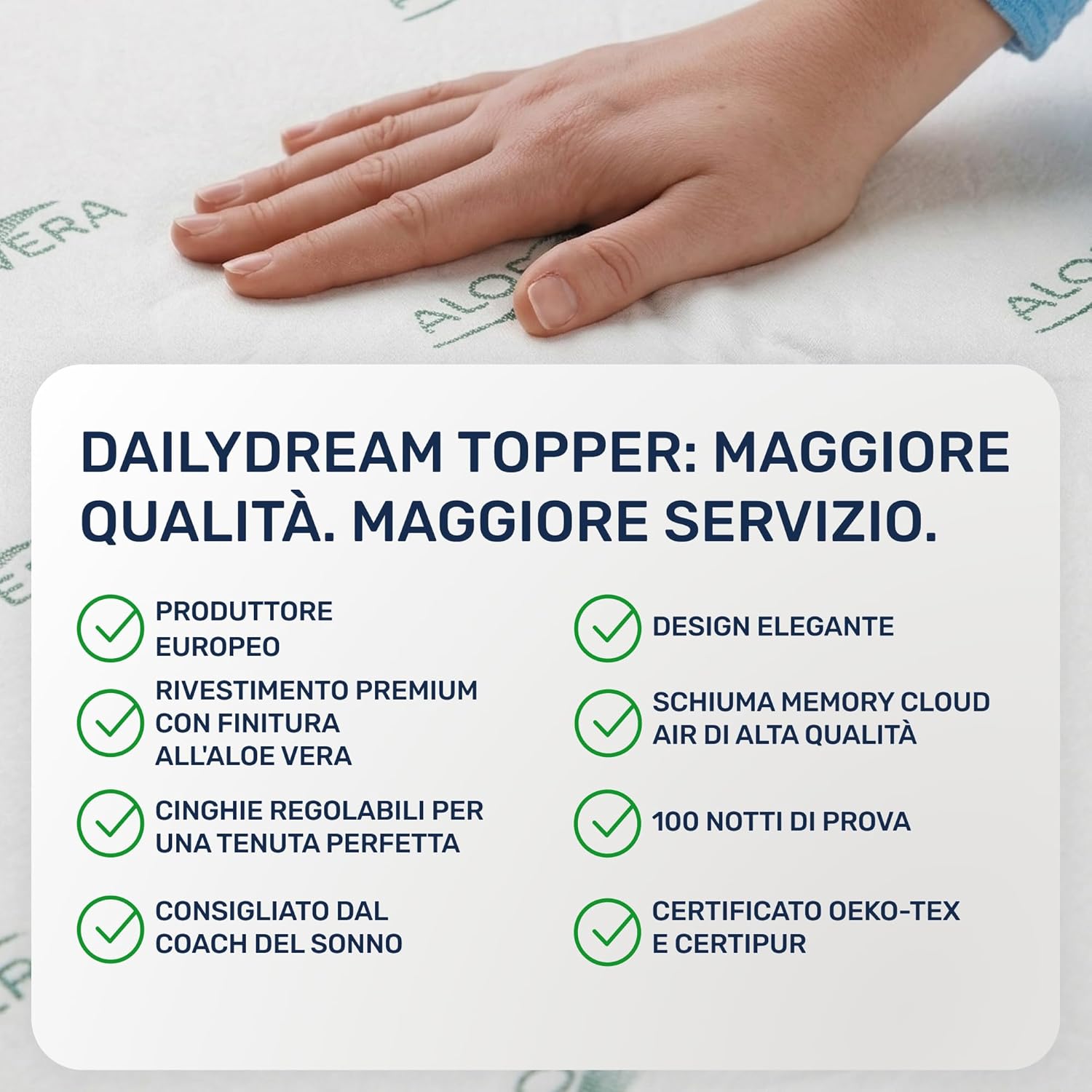 Detalle 2 de Dailydream Topper matrimoniale 160x200 cm memory foam – Edition Aloe Vera, 5 cm di confort superiore