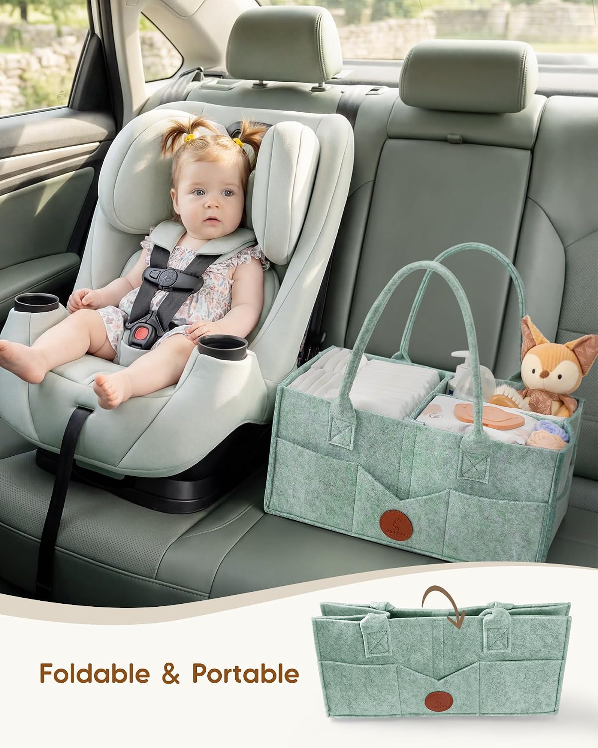 Thumbnail 5 de Maliton Felt Diaper Caddy Organizer, Large Green, 8 Exterior Pockets