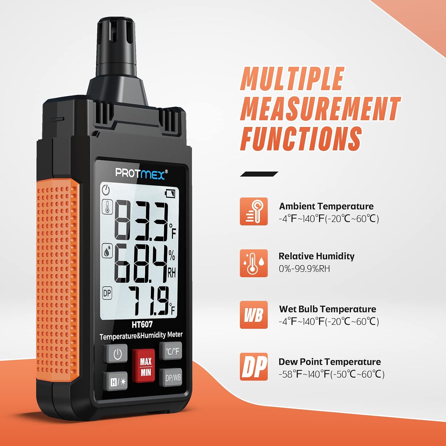 Detalle 2 de Protmex HT607 Temperature and Humidity Meter with Backlit LCD and Probe Cover