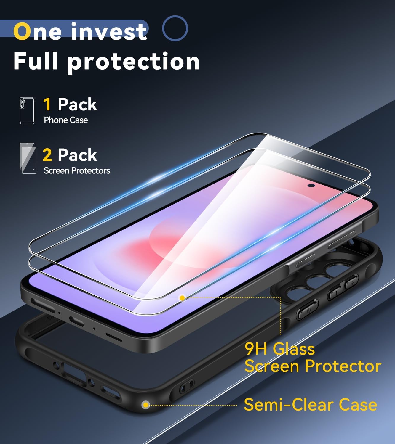 Detalle 2 de ivoler Case for Samsung Galaxy A37 5G with 2 Tempered Glass Screen Protectors – Military-Grade Shockproof, Matte Back
