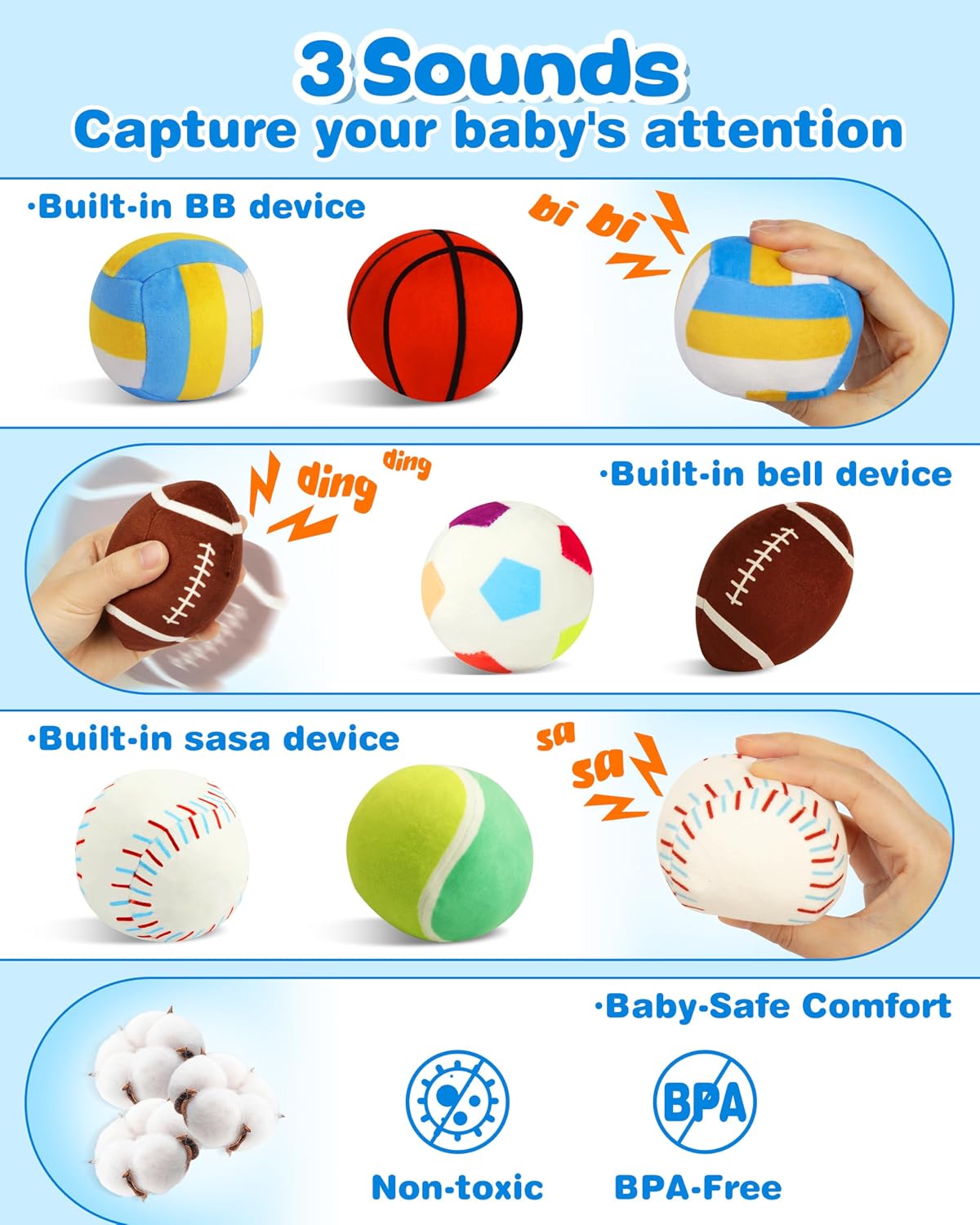 Thumbnail 2 de Vanmor Sensory Sports Balls for Toddlers – 6-Piece Plush Play Set with Travel Bag