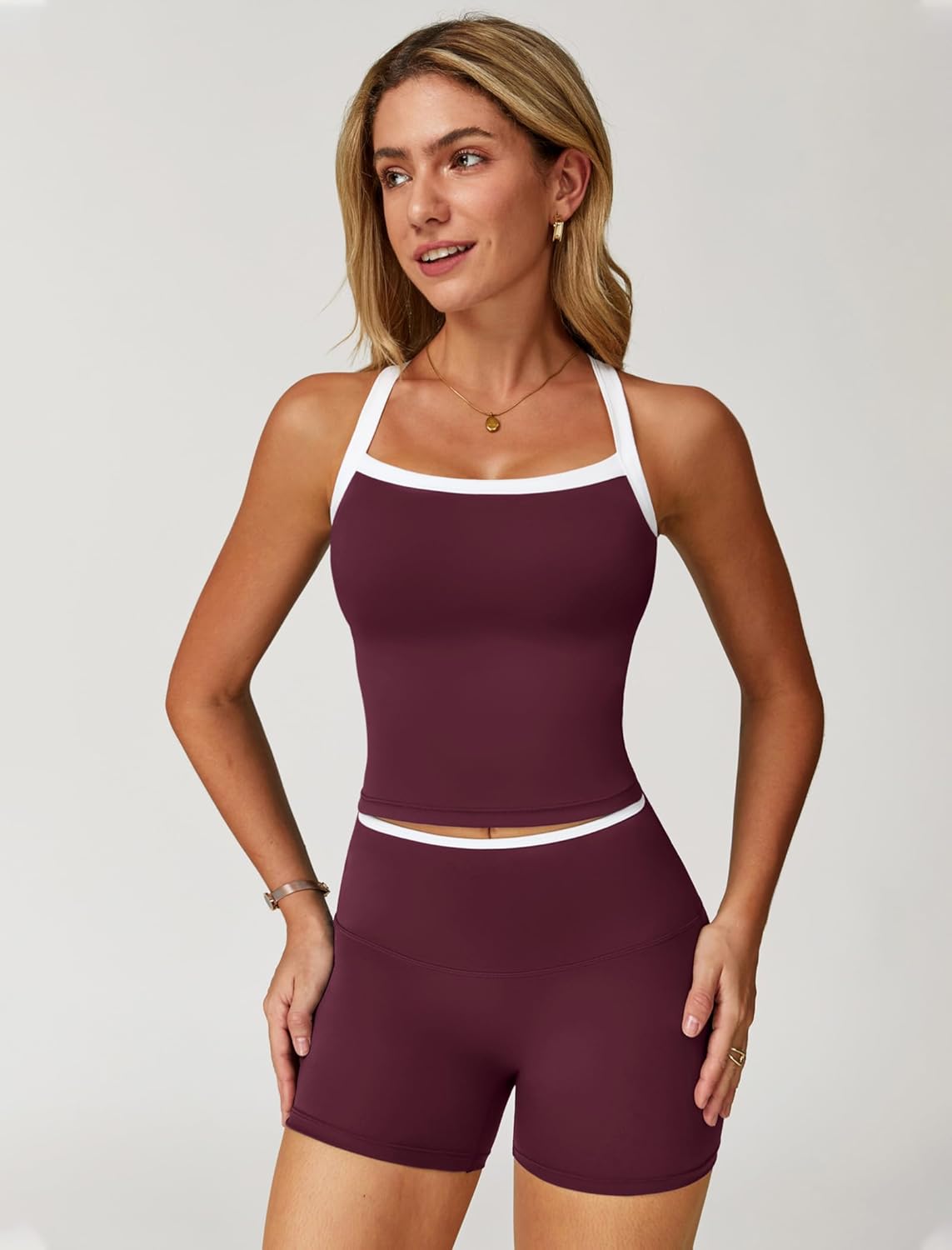 Detalle de QBGJTD Two Piece Workout Set for Women: Tank Top & High Waist Shorts
