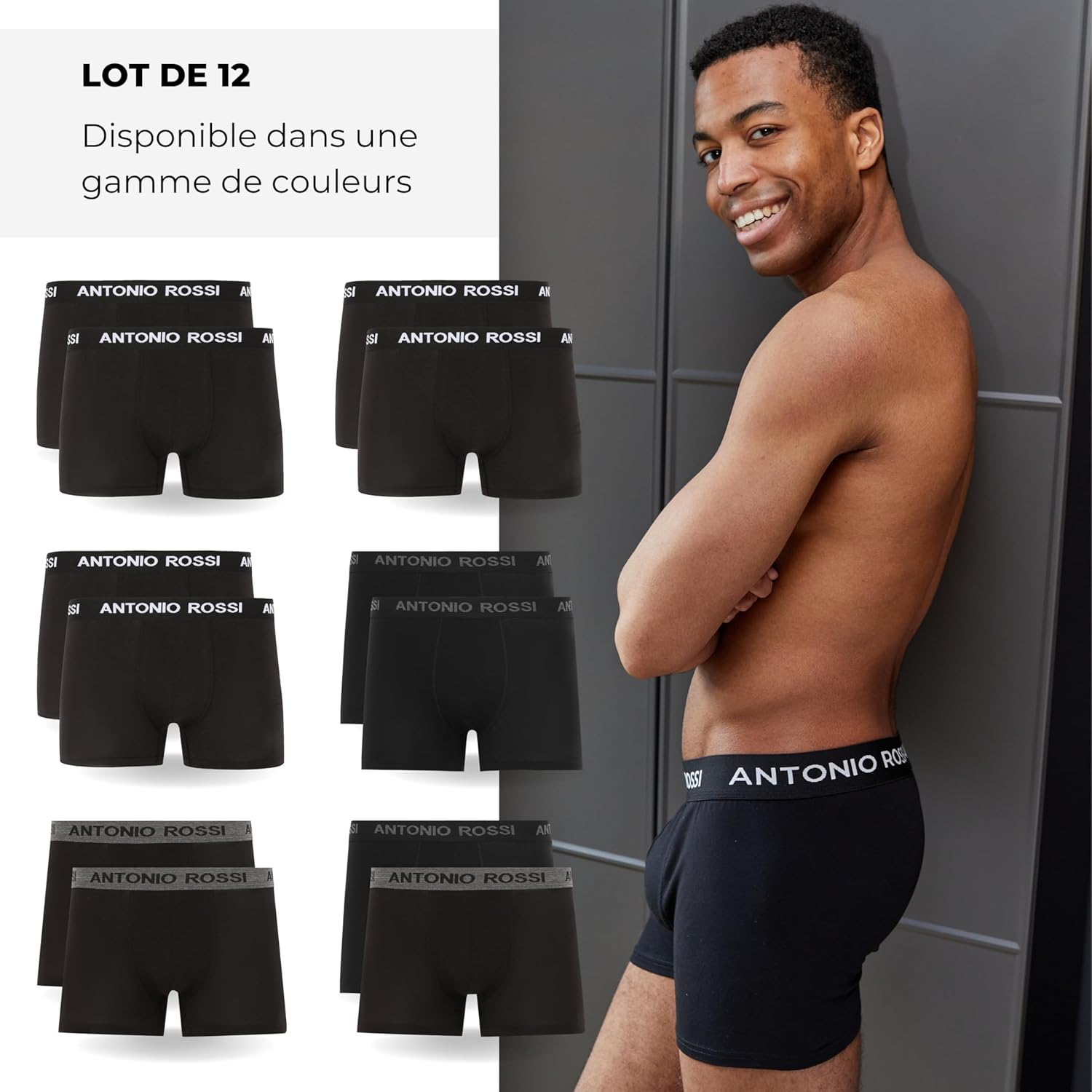 Detalle 2 de ANTONIO ROSSI – Lot de 12 boxers ajustés pour hommes avec ceinture élastique
