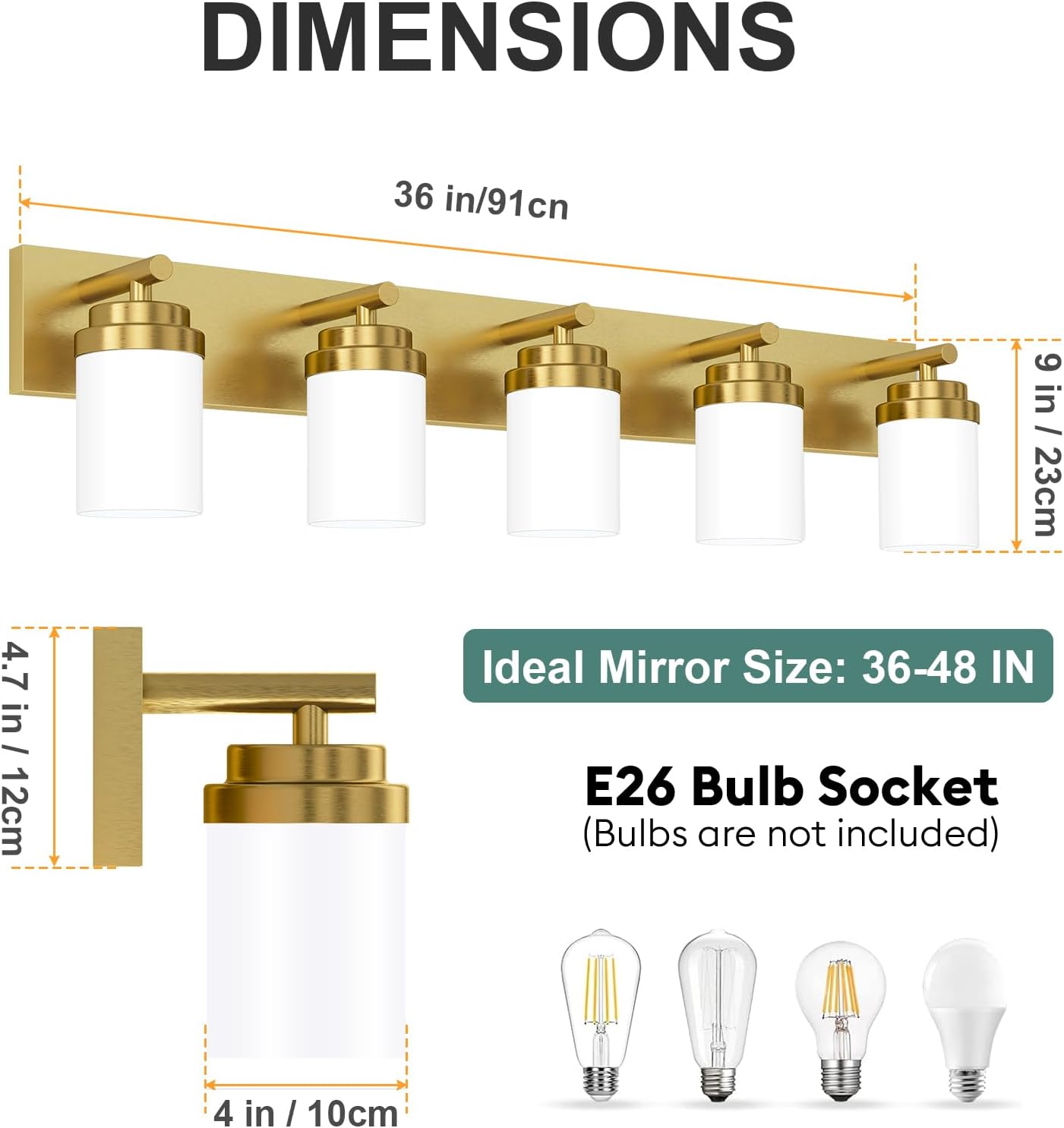 Thumbnail 1 de IZORRO HL101-5T-GD-WT 5-Light Bathroom Vanity Light, Brushed Gold