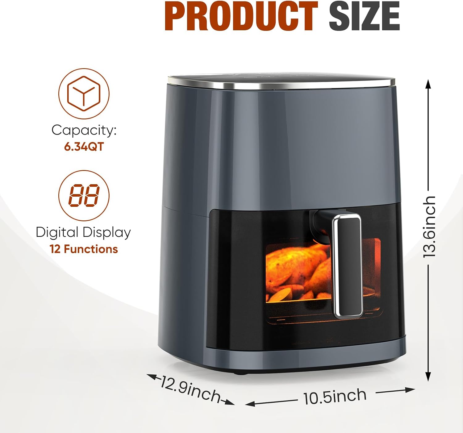 Detalle 2 de Sweetcrispy Air Fryer 6 Quarts with Window: 12-in-1 Square Air Fryer Oven