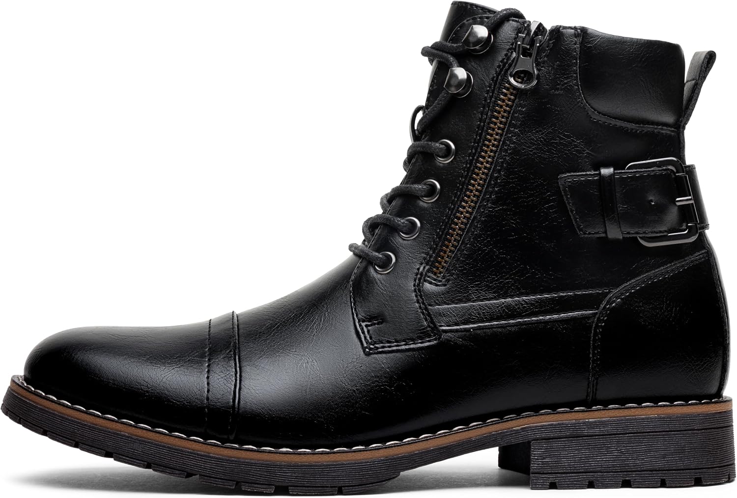 Detalle 1 de Vostey Men's Motorcycle Combat Boots with Side Zipper and Waterproof Upper