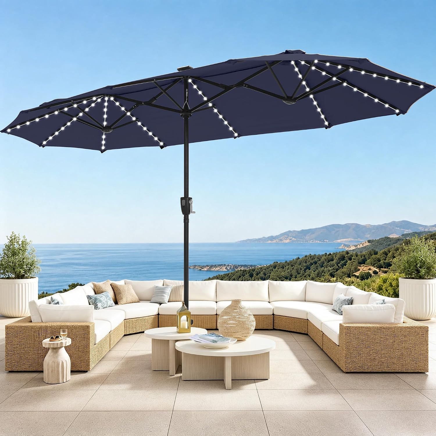 Detalle de PHI VILLA 3.8x2m Garden Parasol Umbrella with Crank for Outdoor Sun Protection