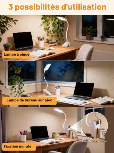 Thumbnail 6 de ReinHoo Lampe de Lecture à Pince, 9 Luminosités + 5 Températures de Couleur, Lampe de Bureau sans Fil