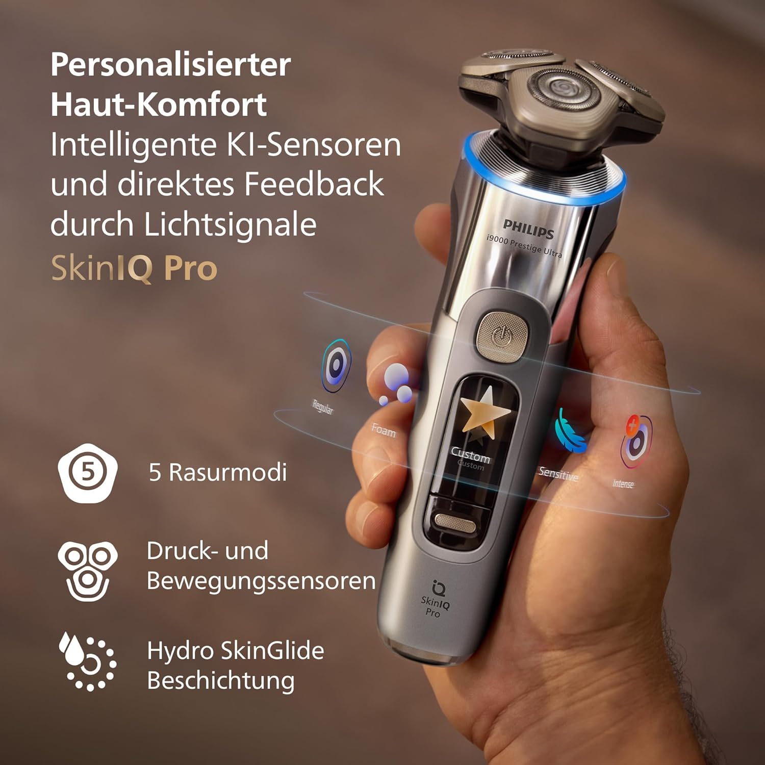 Thumbnail 5 de Philips i9000 Prestige Ultra XP9404/31 – Nass- und Trocken-Elektrorasierer mit SkinIQ, Trimmeraufsatz und Reinigungsstation