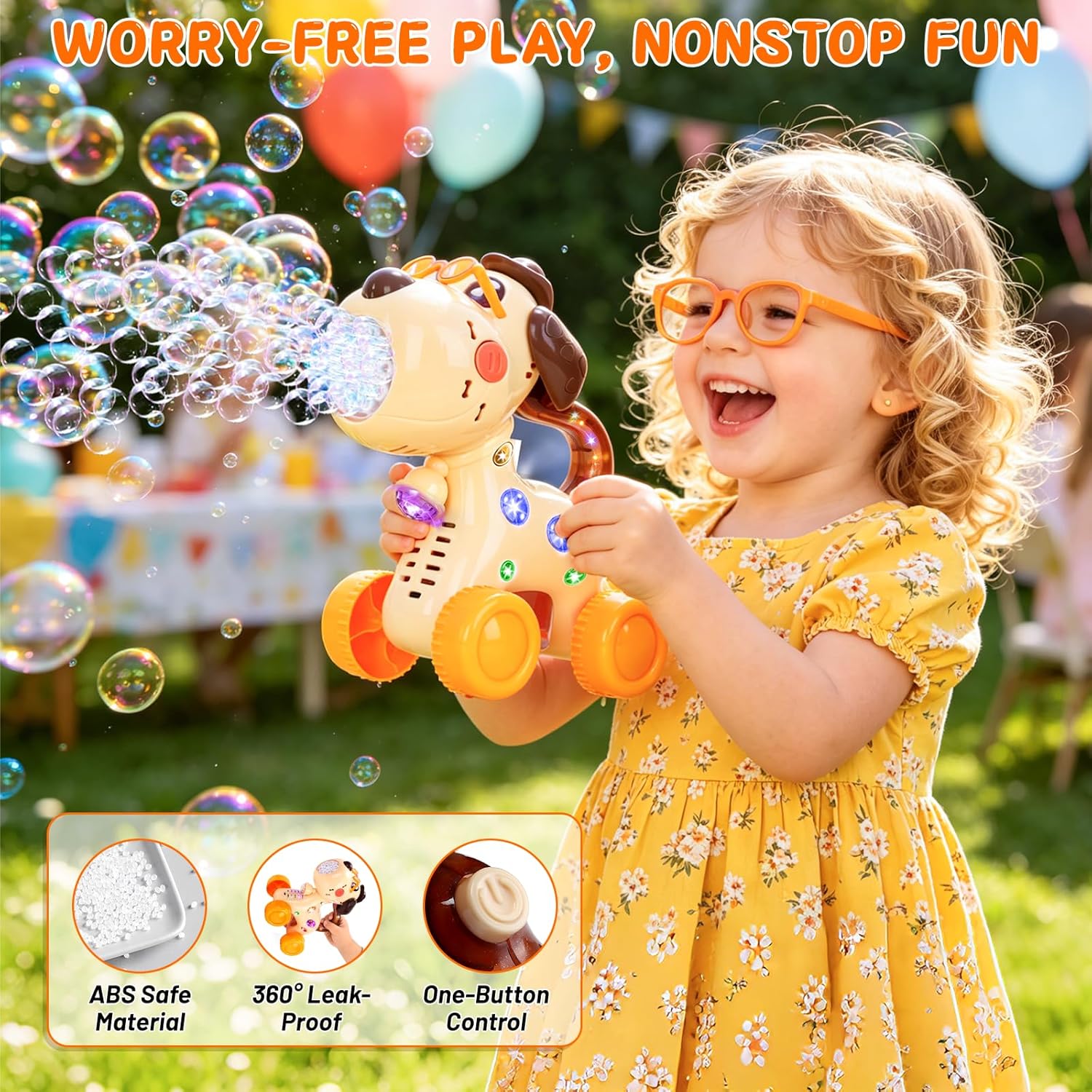 Detalle de QASUN Toys: Bubble Machine for 2–5 Year Olds with Lights, Dual Modes and 15000+ Bubbles/Min