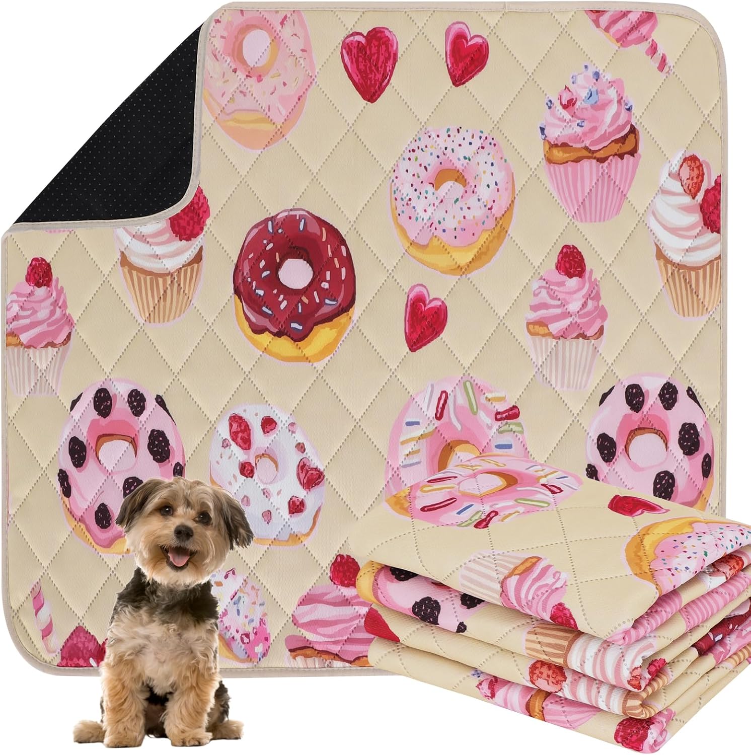 Detalle de IEUUMLER Washable Pee Pads for Dogs (2 Pack) Cake Pattern Reusable Waterproof Puppy Potty Pads, 75x50cm