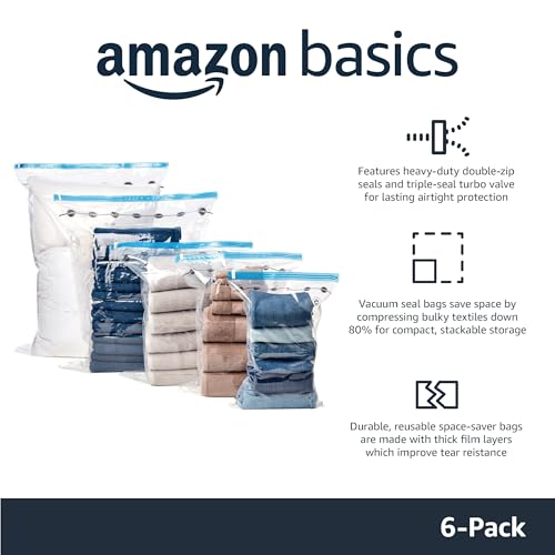 Detalle de Amazon Basics Jumbo Vacuum Compression Bags with Airtight Valve and Hand Pump (6-Pack)