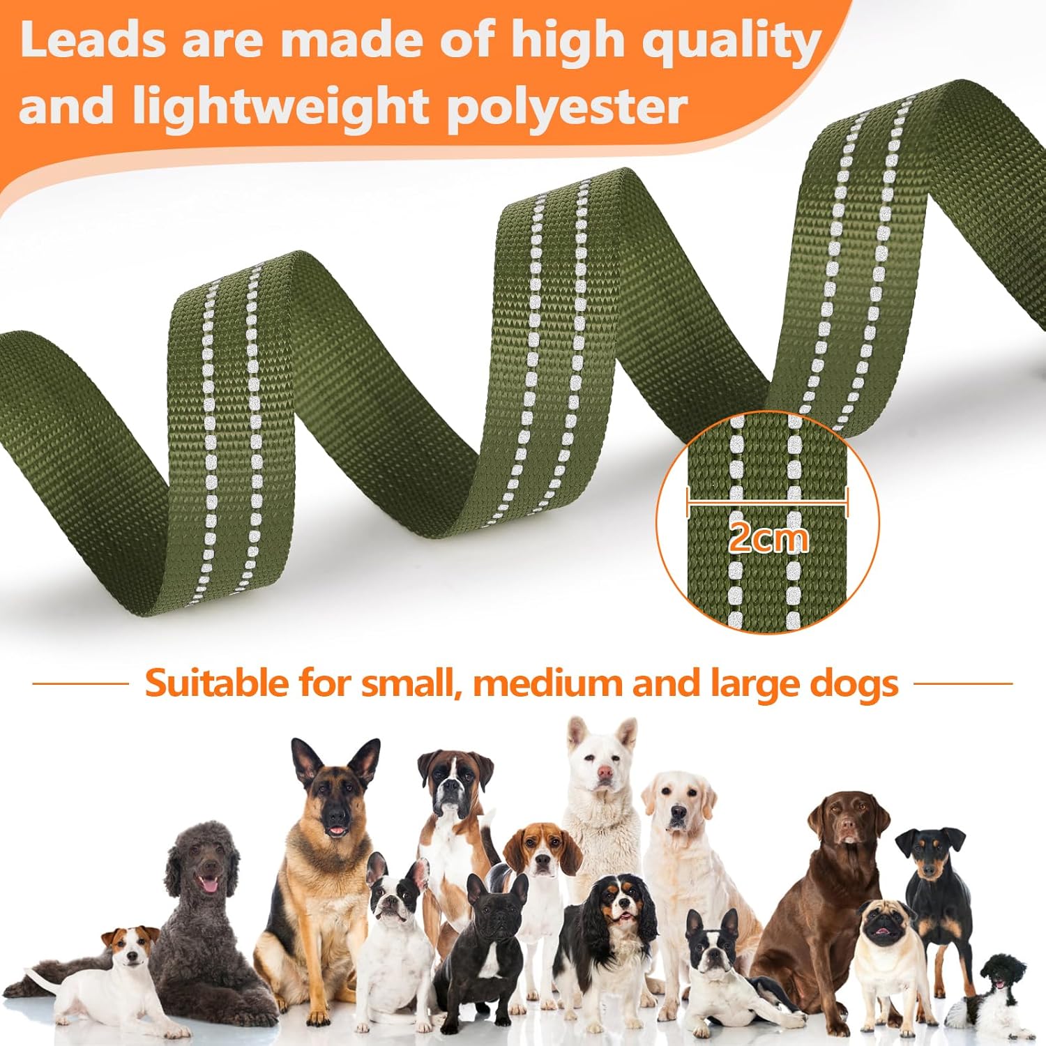 Thumbnail 4 de X XBEN long line dog lead (3m–30m) with reflective threads and soft padded handle for recall training