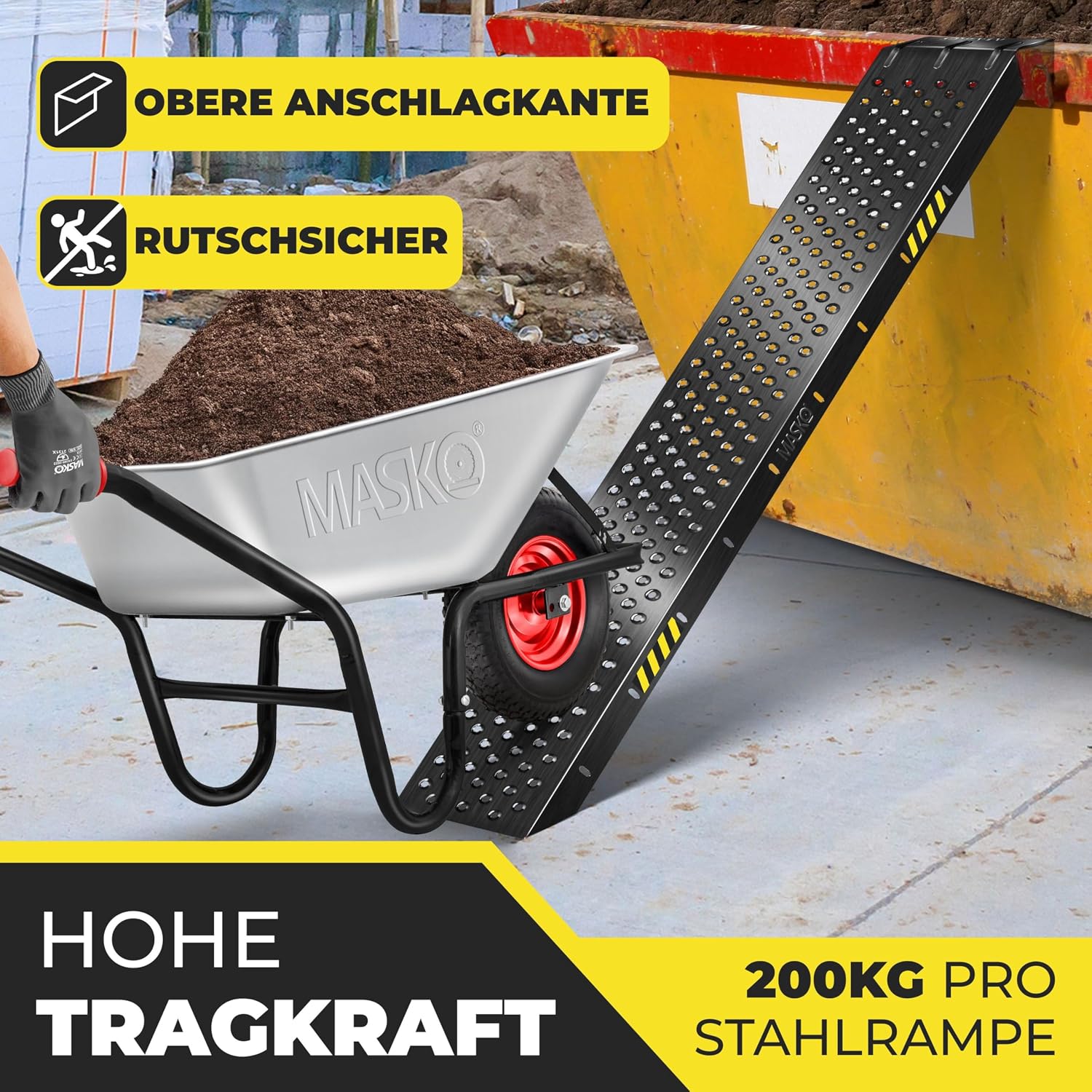 Detalle de MASKO® 2X Auffahrrampe 400kg – Verzinkte Verladerampe im 2er-Set (160x23x4,5 cm, je 5,5 kg)