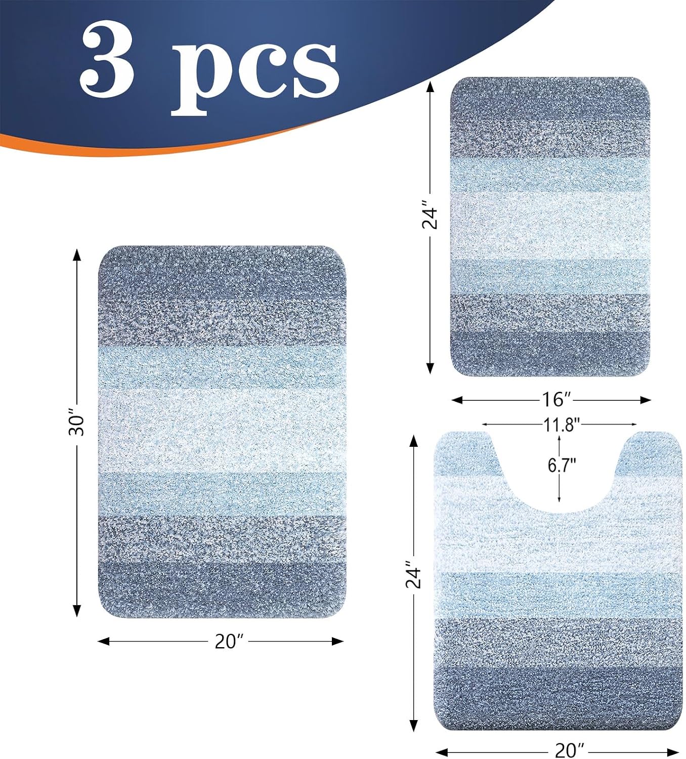 Detalle 2 de OLANLY Bathroom Rugs Set 3-piece, 30"x20"