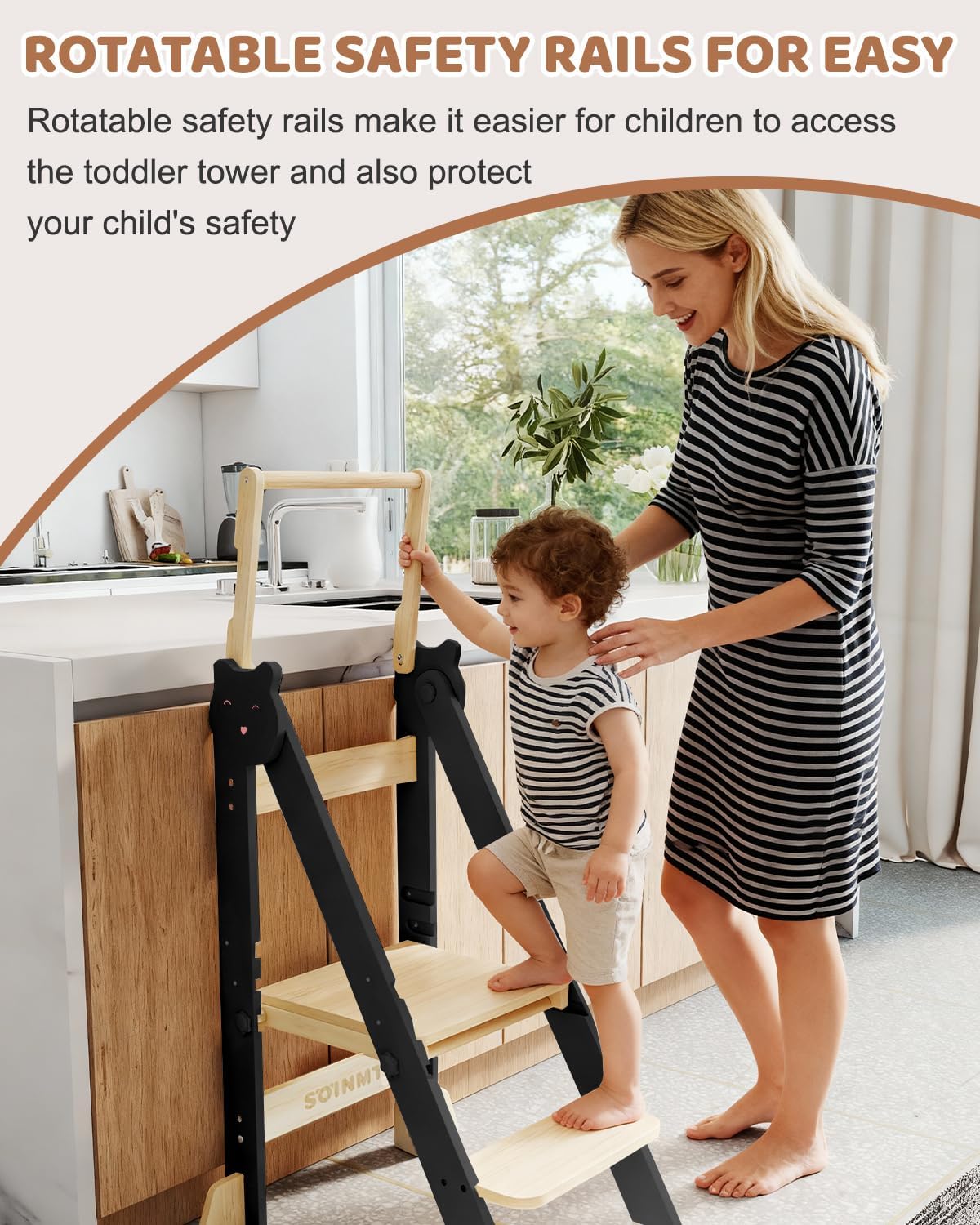 Thumbnail 6 de SOINMTY WJ03003-BK Foldable Toddler Tower, Black, 3 Adjustable Heights