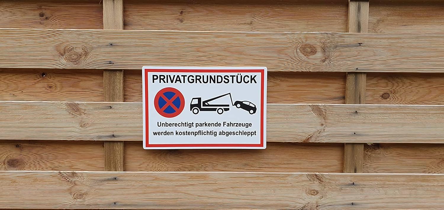 Thumbnail 4 de 2x Privatgrundstück-Schild „unberechtigt parkende Fahrzeuge werden kostenpflichtig abgeschleppt“ (20 x 30 cm, PVC-Hartschaum, UV-Schutz) von STROBO
