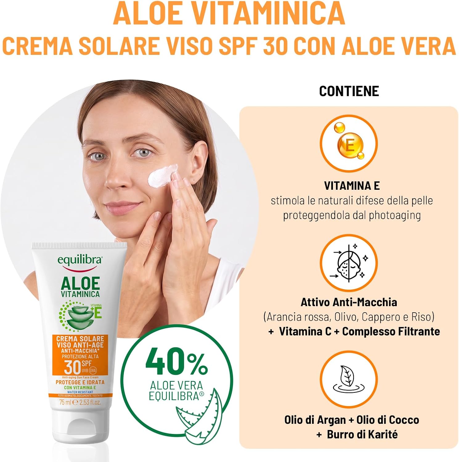 Detalle de Equilibra Crema Solare Viso SPF 30 75 ml – protezione anti-età e anti-macchie, senza profumo