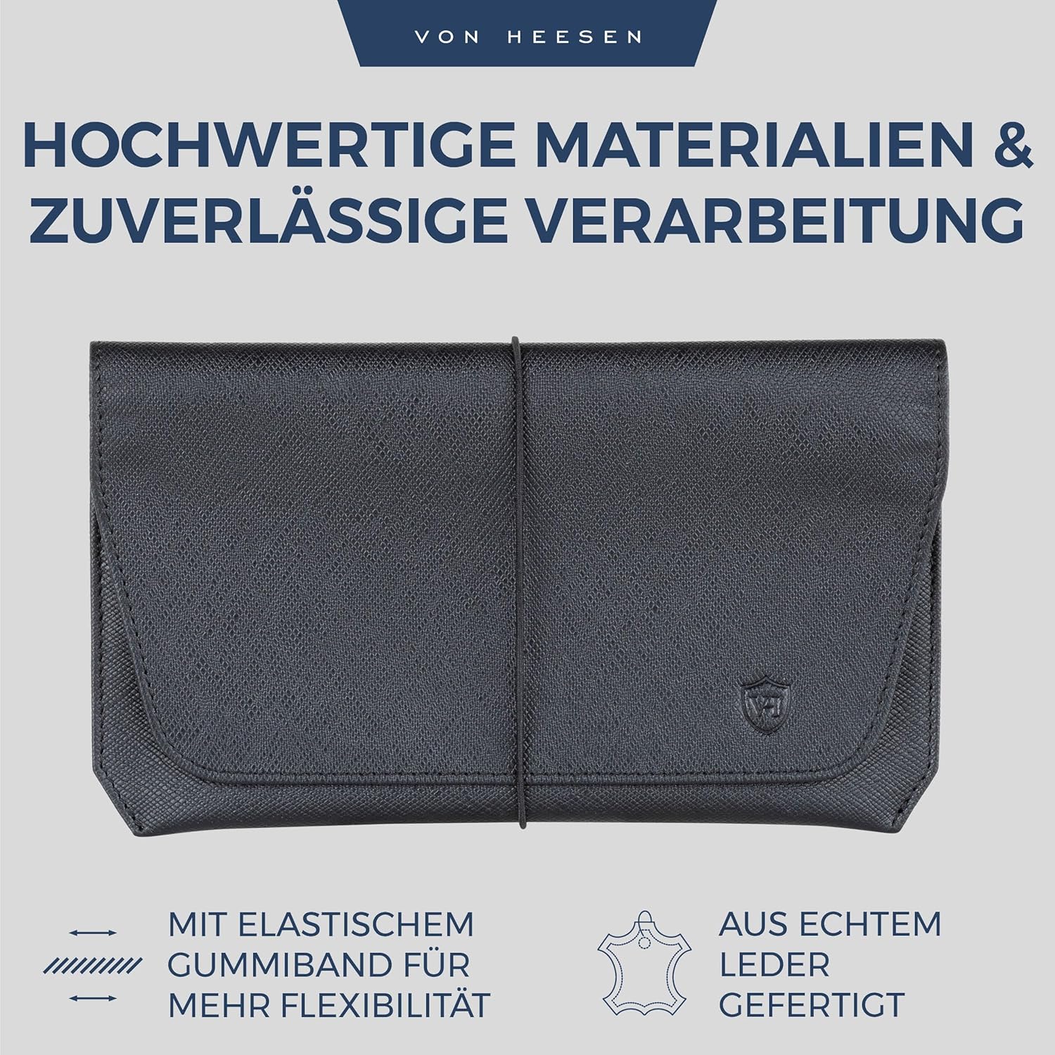 Detalle de VON HEESEN Leder-Reisepasshülle mit RFID-Schutz – Passport-Organizer aus Nappaleder (Saffiano Schwarz)