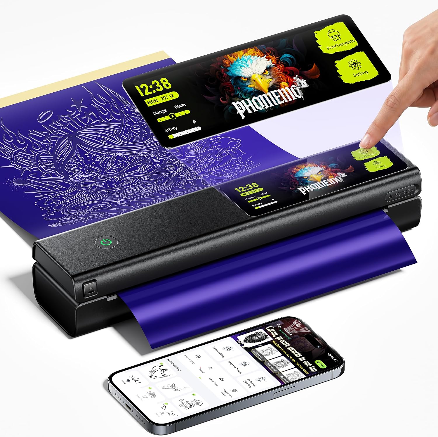 Detalle de Phomemo tattoo stencil printer with 5-inch touchscreen