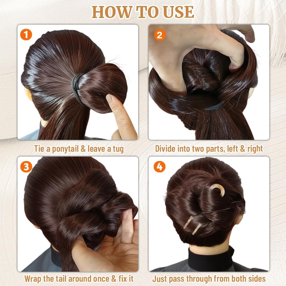Detalle 2 de Set Aucuu da 6 forcine per capelli (metallo e tartaruga) per chignon, updo e twist
