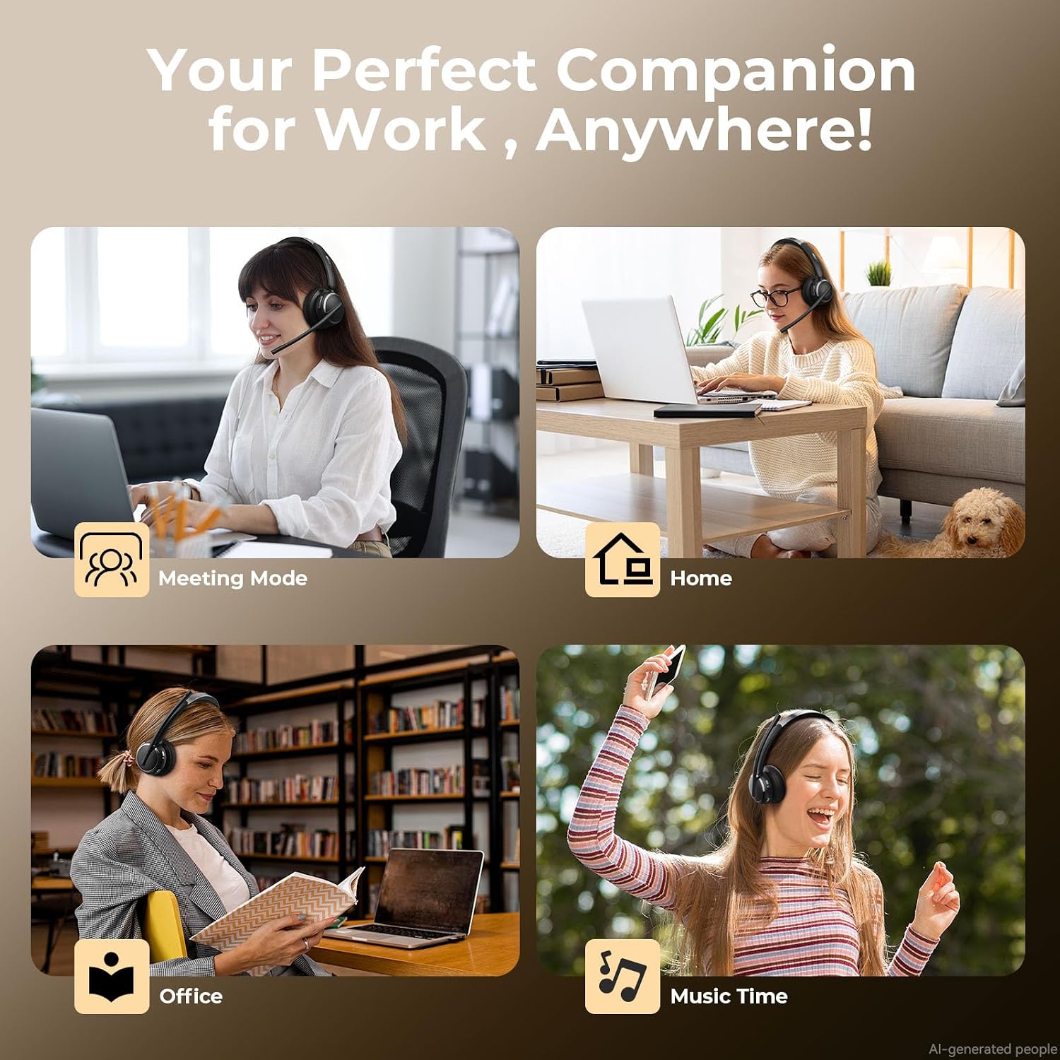 Thumbnail 6 de Waxop Wireless Headset with Mic for Work — Bluetooth 6.0, 65H, 60ft Range, USB Dongle & Dock