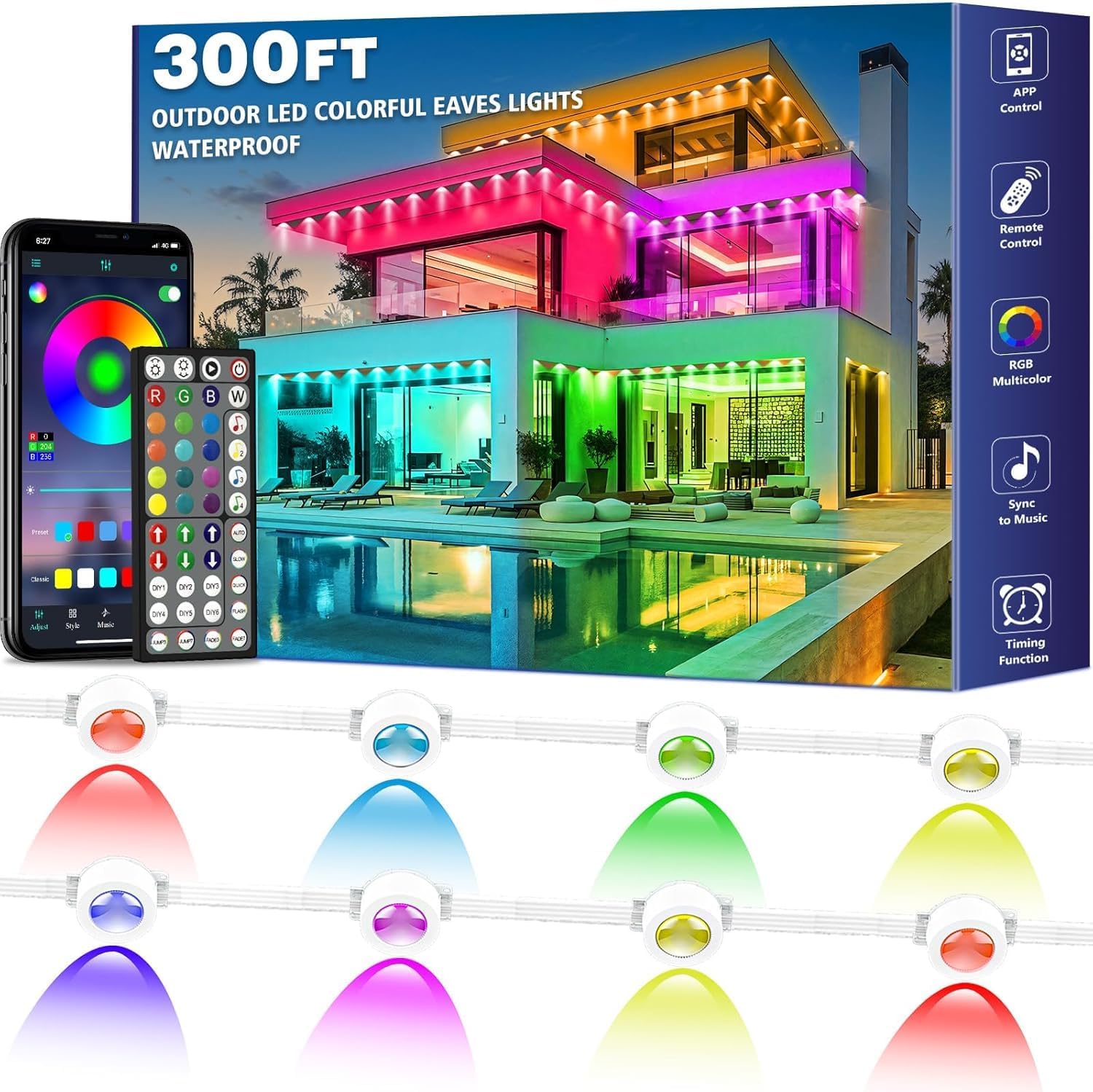 Detalle de FBZ 300FT Permanent Outdoor Lights, RGB App Control, IP67 Waterproof