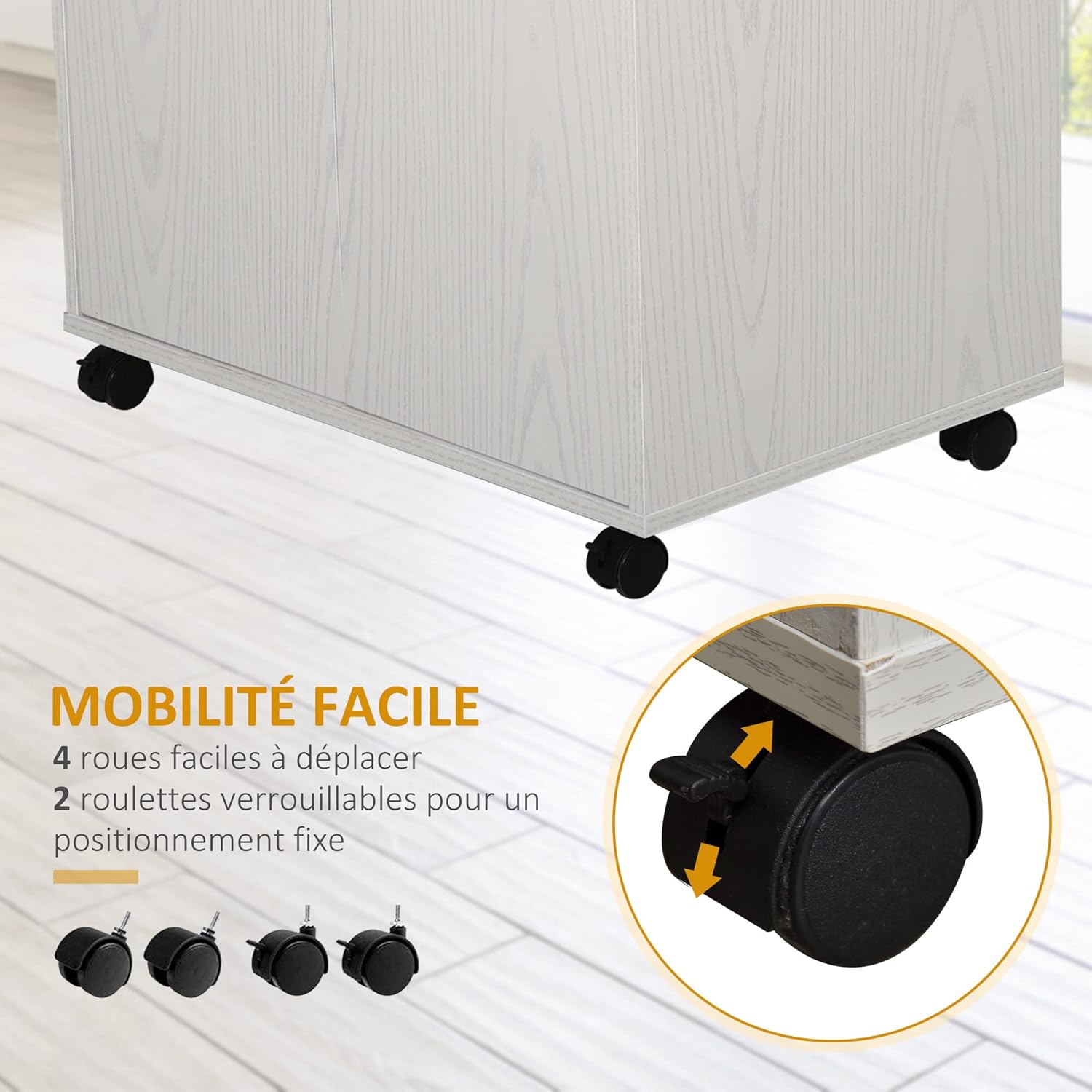 Detalle de HOMCOM Chariot desserte Micro-Ondes Placard 2 Portes, blanc – 60,4 L x 40,3 l x 97 H cm