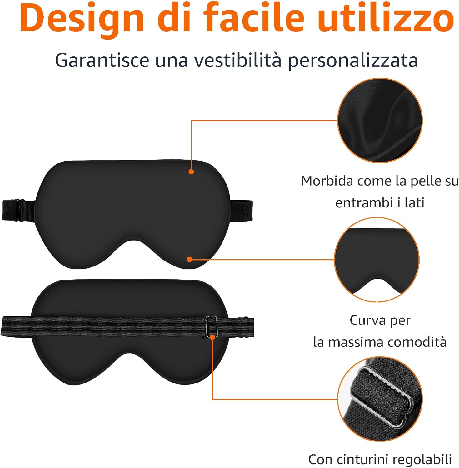 Thumbnail 2 de Amazon Basics Mascherina sagomata per dormire in seta di gelso naturale, cinturino regolabile