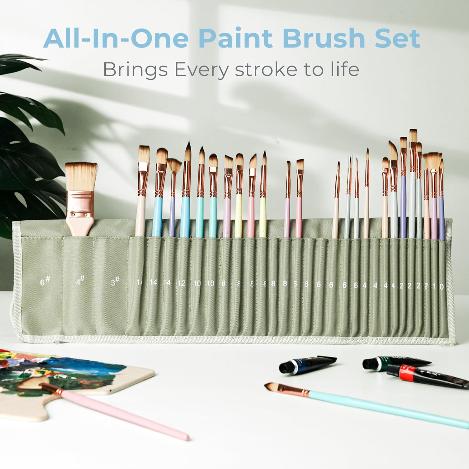 Thumbnail 1 de Nicpro 30-Piece Paint Brush Set with Pastel Handles and Canvas Roll