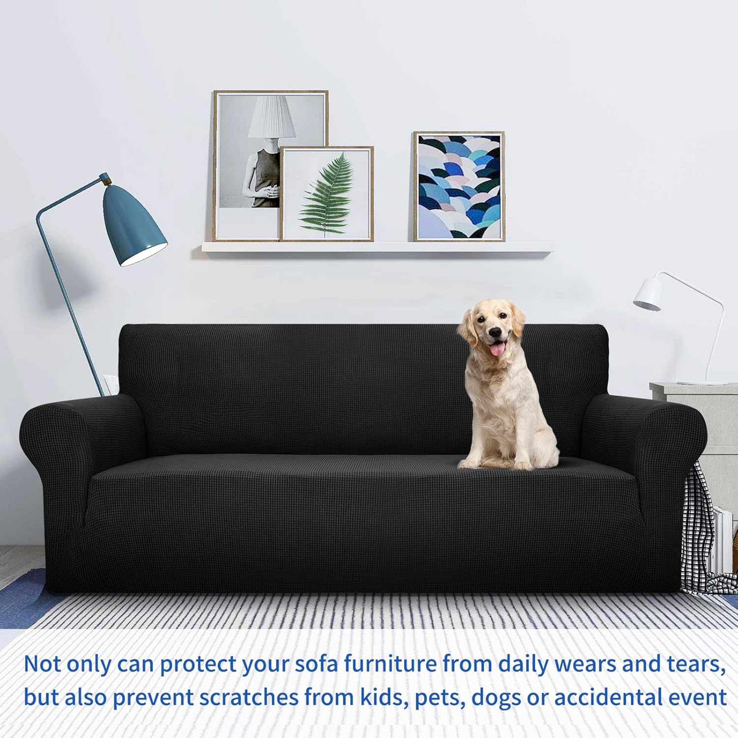 Detalle 2 de MAXIJIN Housse de canapé Extensible pour canapé 3 Places – Jacquard Noir, protection chien et déménagement sans plis