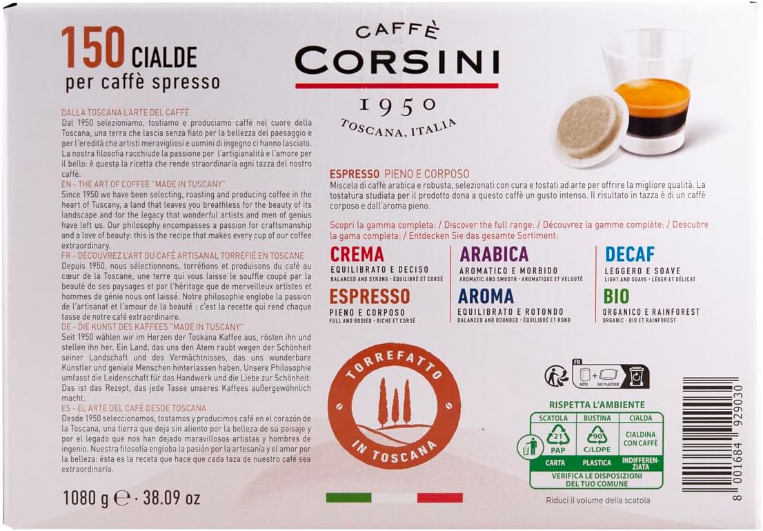 Detalle 2 de Caffè Corsini Dosette Ese Espresso – 150 dosettes compostables, intensité forte et crème authentique