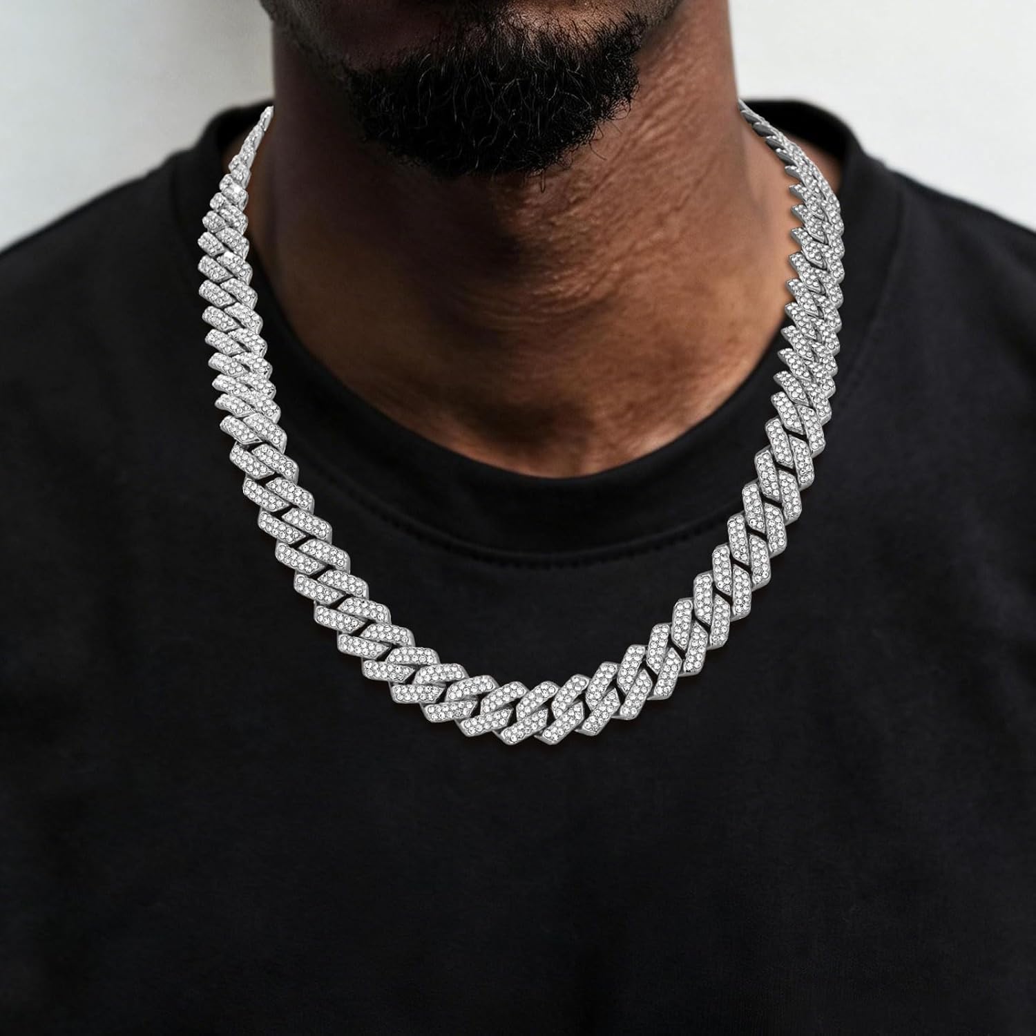 Detalle 2 de Esmoly Hip Hop collana uomo Argento/14K oro Iced Out in catena cubana 14 mm