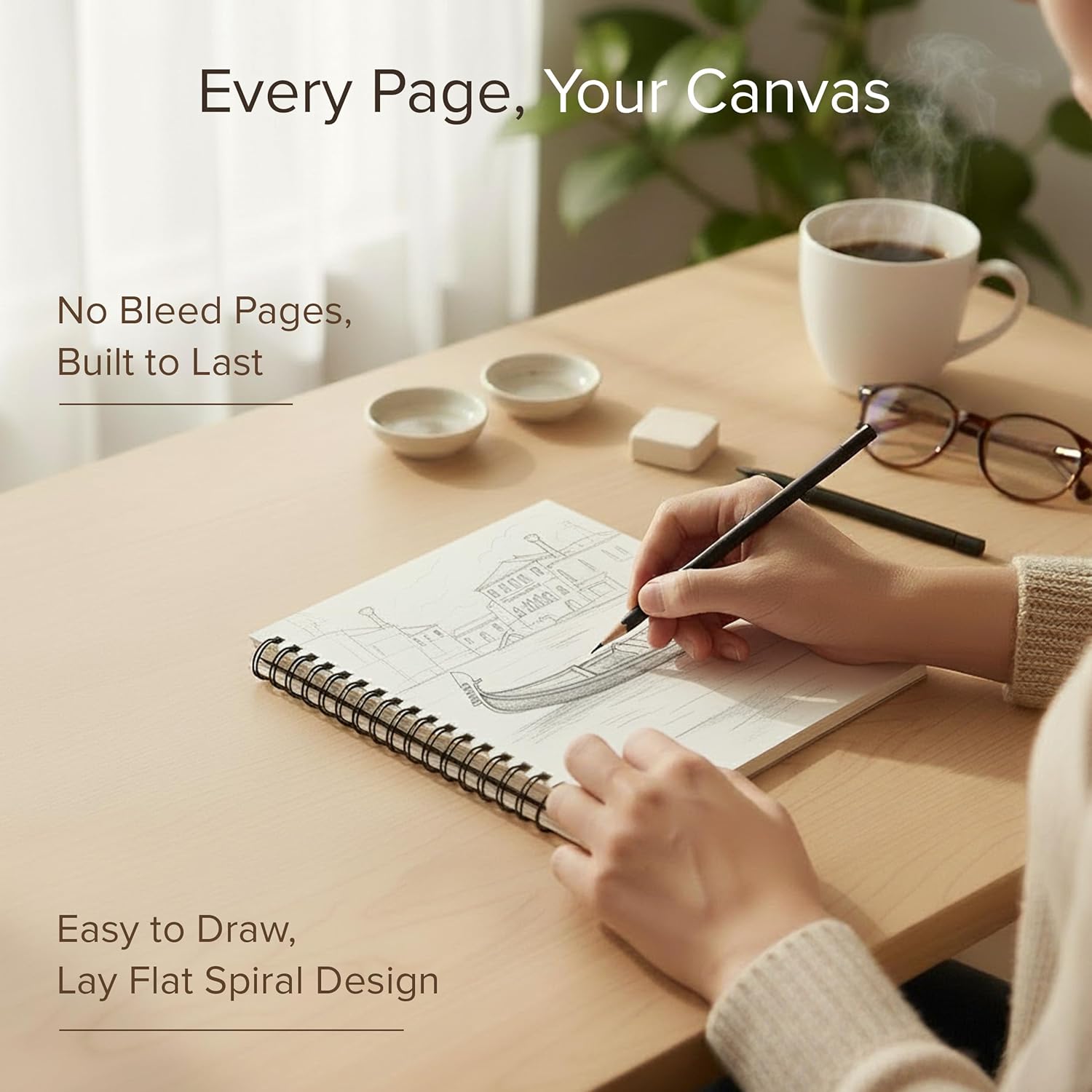 Detalle de Artist’s Sketchbook Hardcover – 200GSM, Large Spiral Sketch Book (40 Sheets/80 Pages)