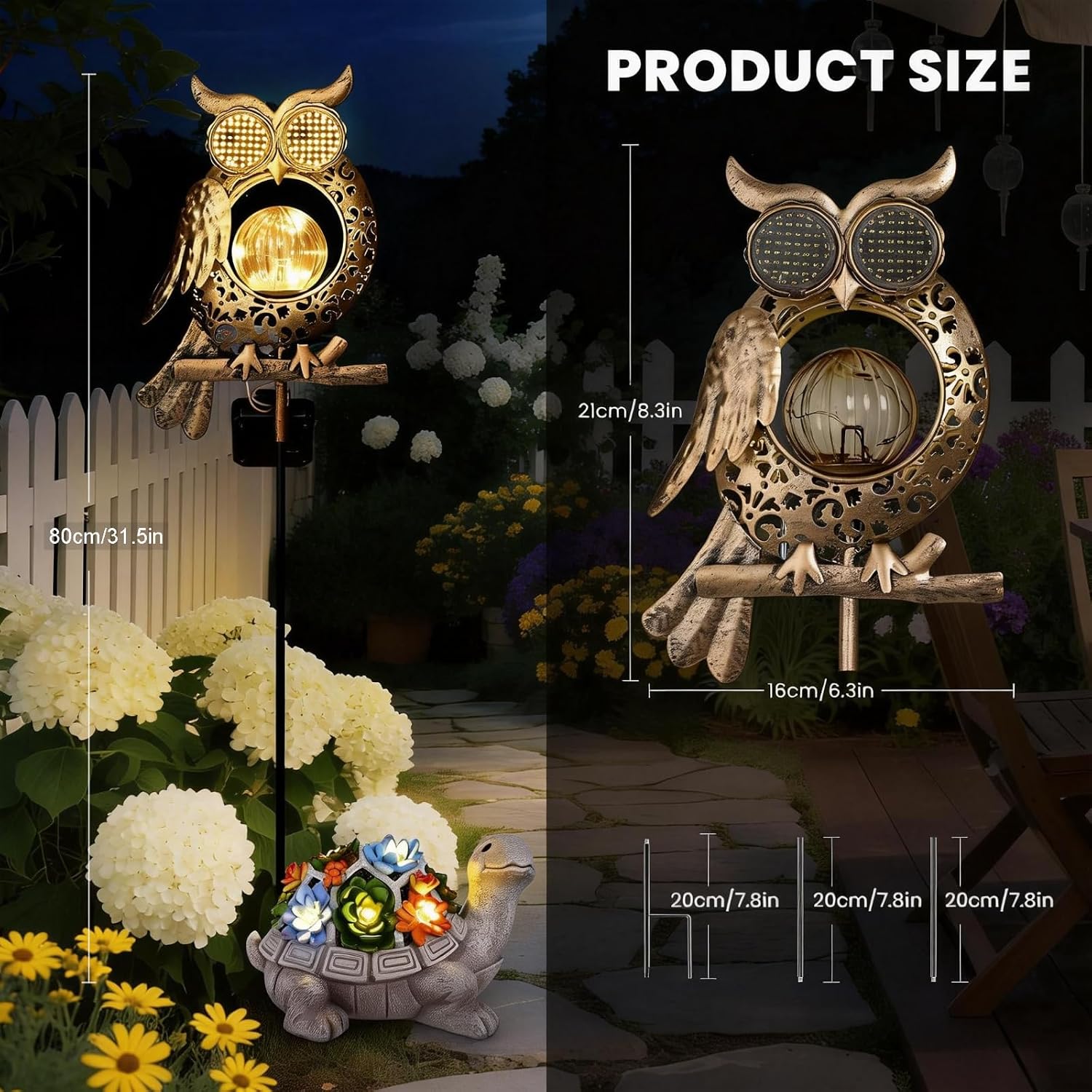 Detalle de Global Golden Solar Light 2-mode garden owl décor
