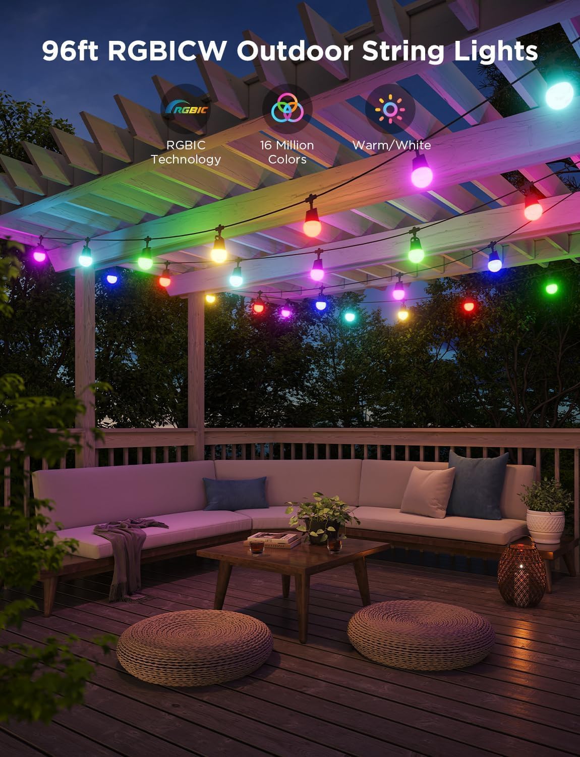 Detalle 2 de Govee Outdoor Smart String Lights 2 (30m) — dimmable RGBICW outdoor lights with Alexa & Google Assistant