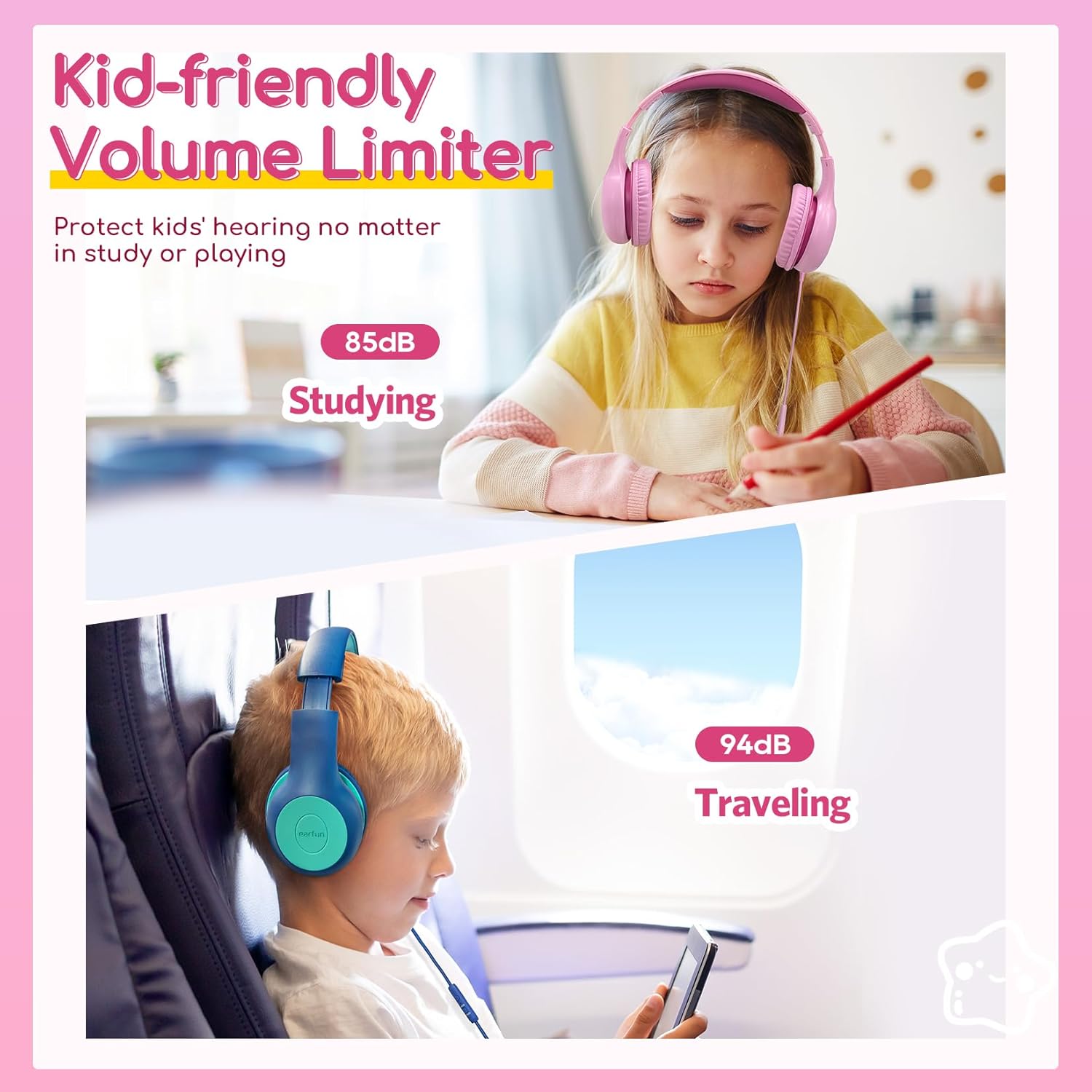 Detalle 1 de EarFun Kinder Kopfhörer mit Kabel – Lautstärkebegrenzer 85/94 dB, faltbar & Over-Ear