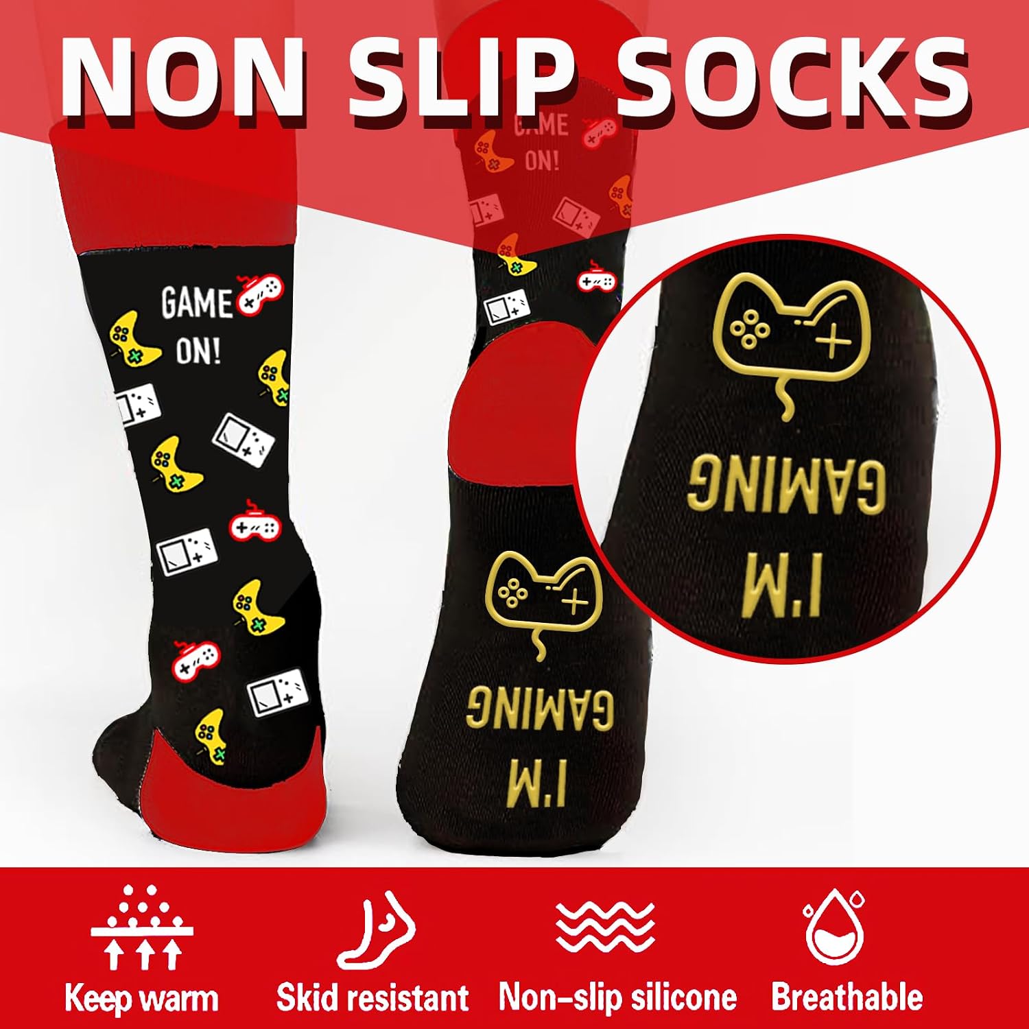 Thumbnail 4 de CYBIONE Novelty Sock Red1 grappige gamersokken met rubberen gripprint